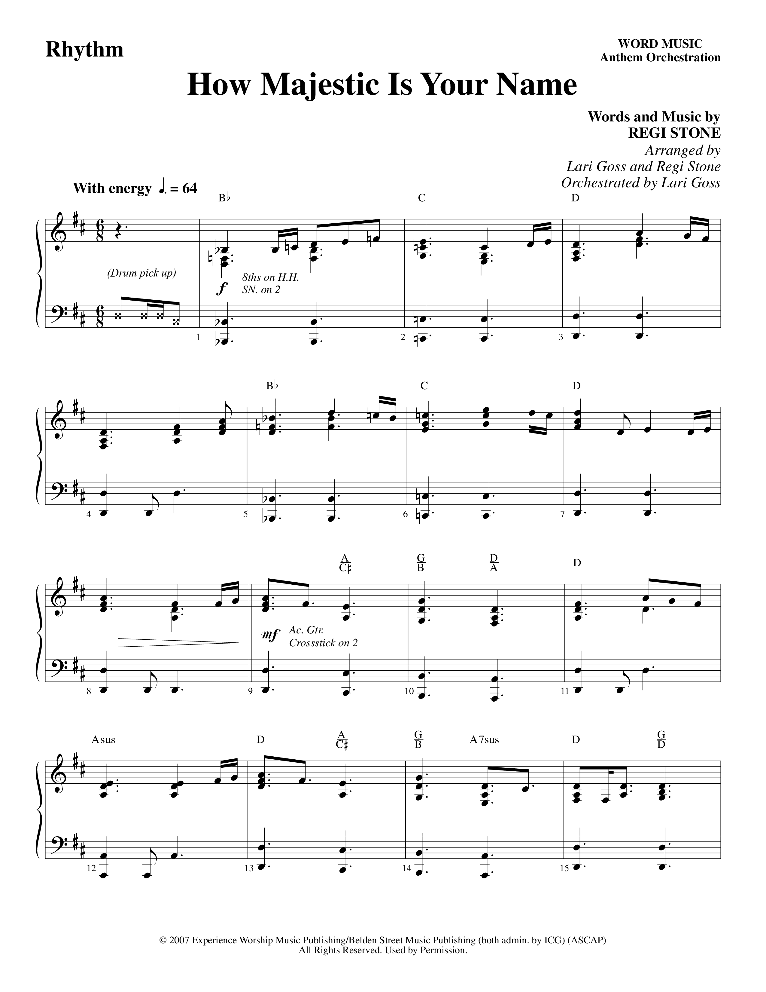How Majestic Is Your Name (Choral Anthem SATB) Rhythm Chart (Word Music Choral / Arr. Lari Goss / Regi Stone)