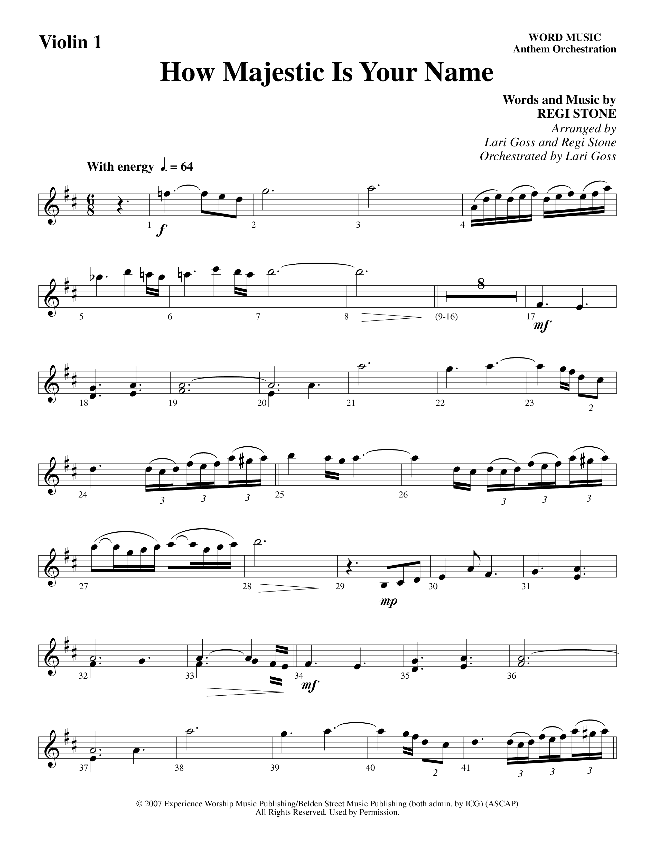 How Majestic Is Your Name (Choral Anthem SATB) Violin 1/2 (Word Music Choral / Arr. Lari Goss / Regi Stone)