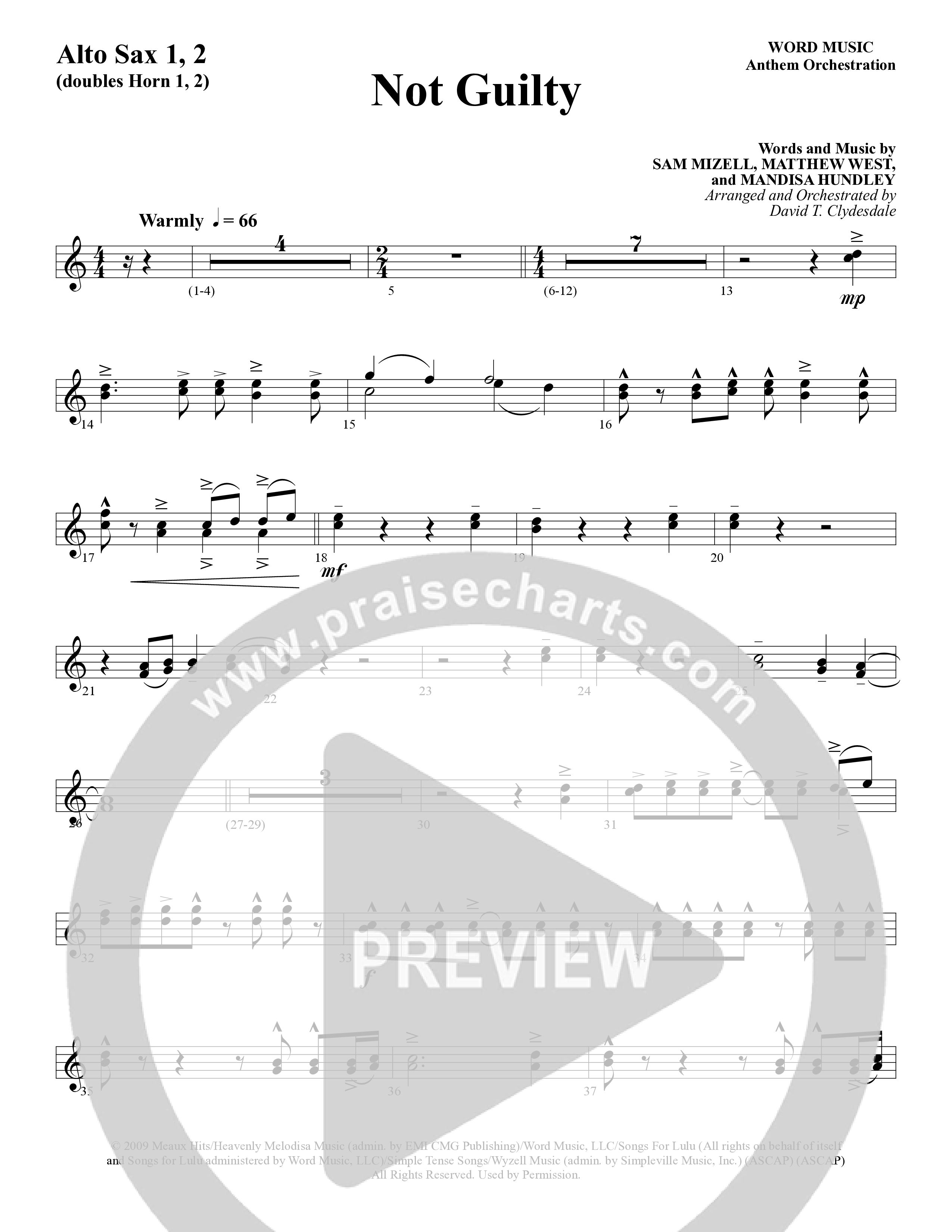 Not Guilty (Choral Anthem SATB) Alto Sax (Word Music Choral / Arr. David T. Clydesdale)