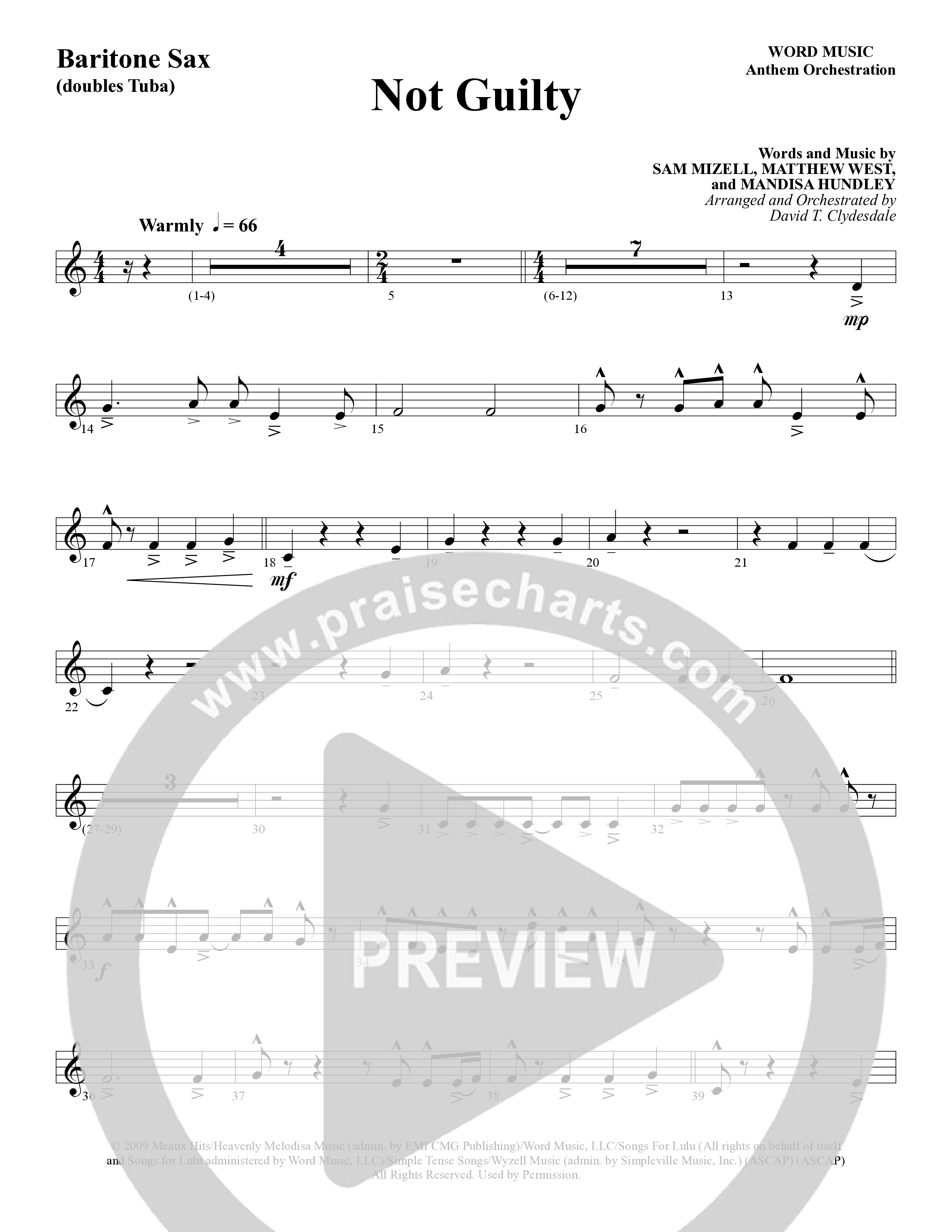 Not Guilty (Choral Anthem SATB) Bari Sax (Word Music Choral / Arr. David T. Clydesdale)