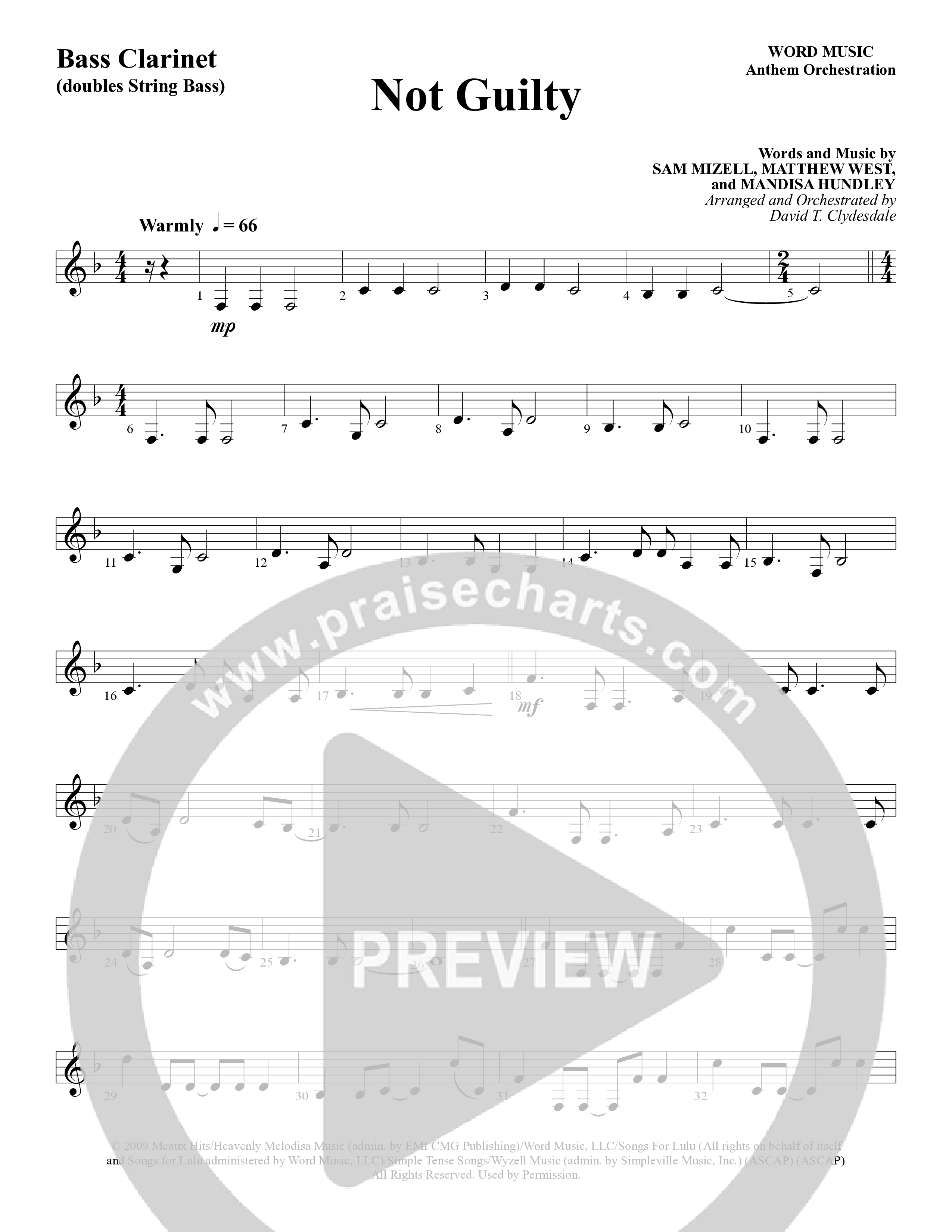 Not Guilty (Choral Anthem SATB) Bass Clarinet (Word Music Choral / Arr. David T. Clydesdale)