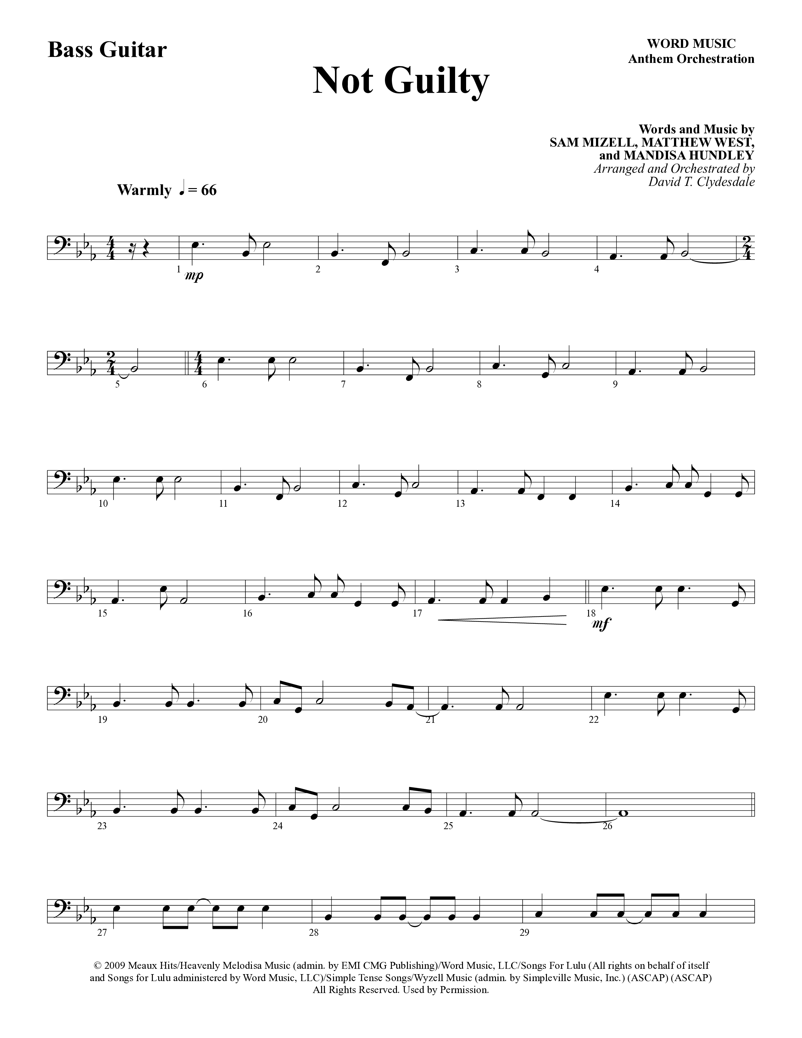 Not Guilty (Choral Anthem SATB) Bass Guitar (Word Music Choral / Arr. David T. Clydesdale)