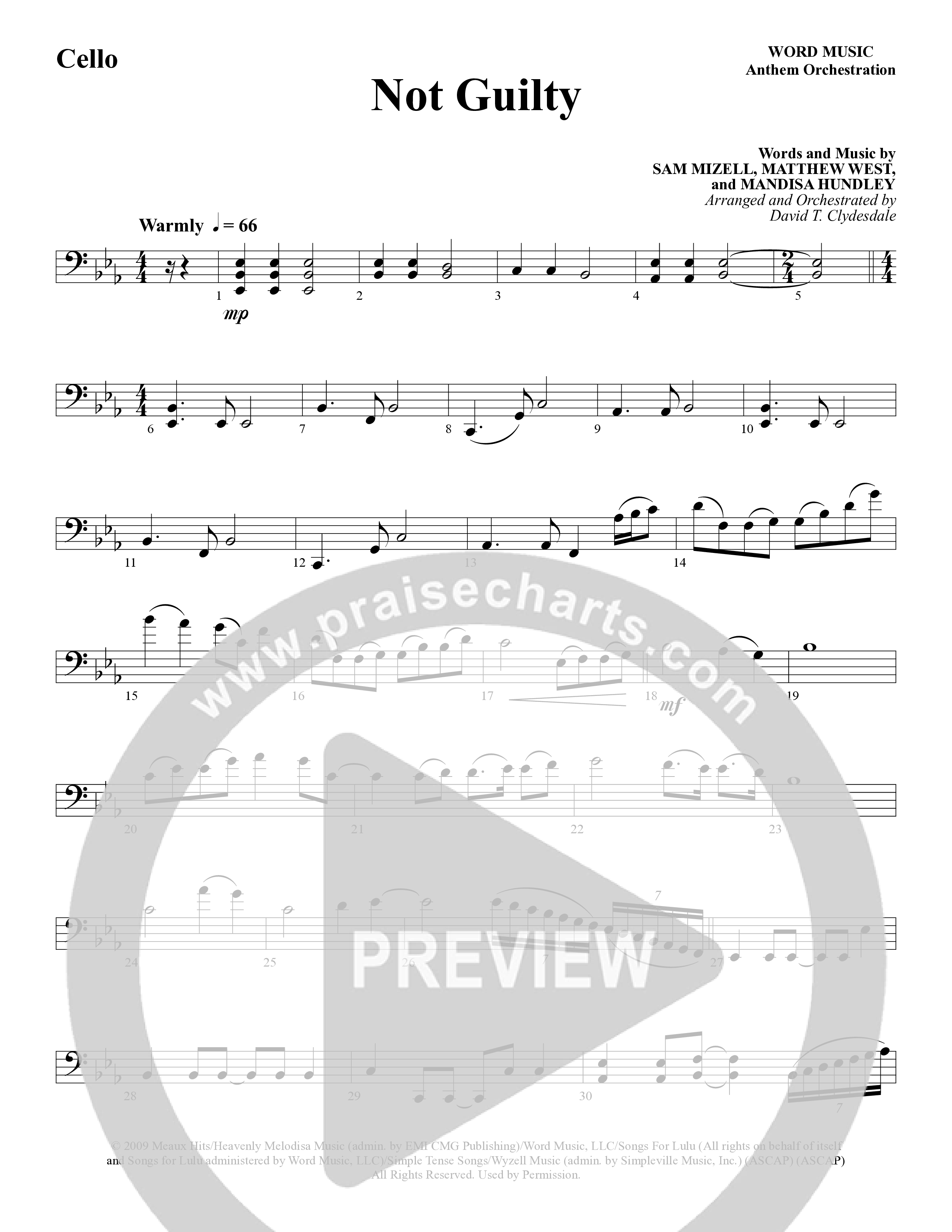 Not Guilty (Choral Anthem SATB) Cello (Word Music Choral / Arr. David T. Clydesdale)