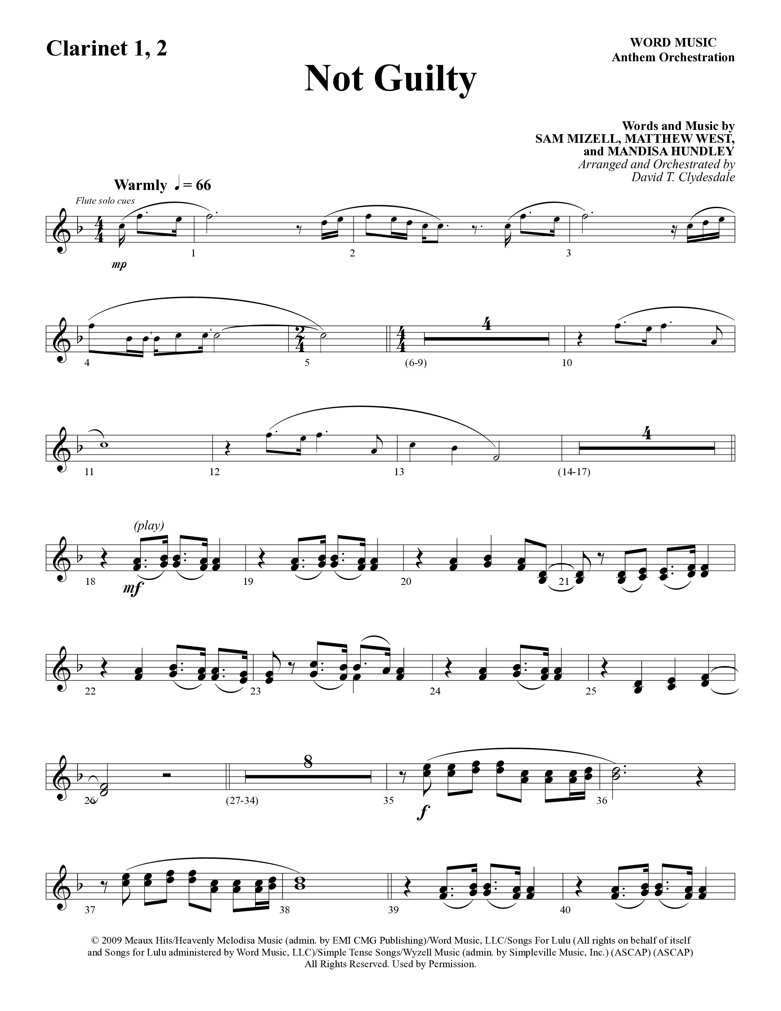 Not Guilty (Choral Anthem SATB) Clarinet (Word Music Choral / Arr. David T. Clydesdale)