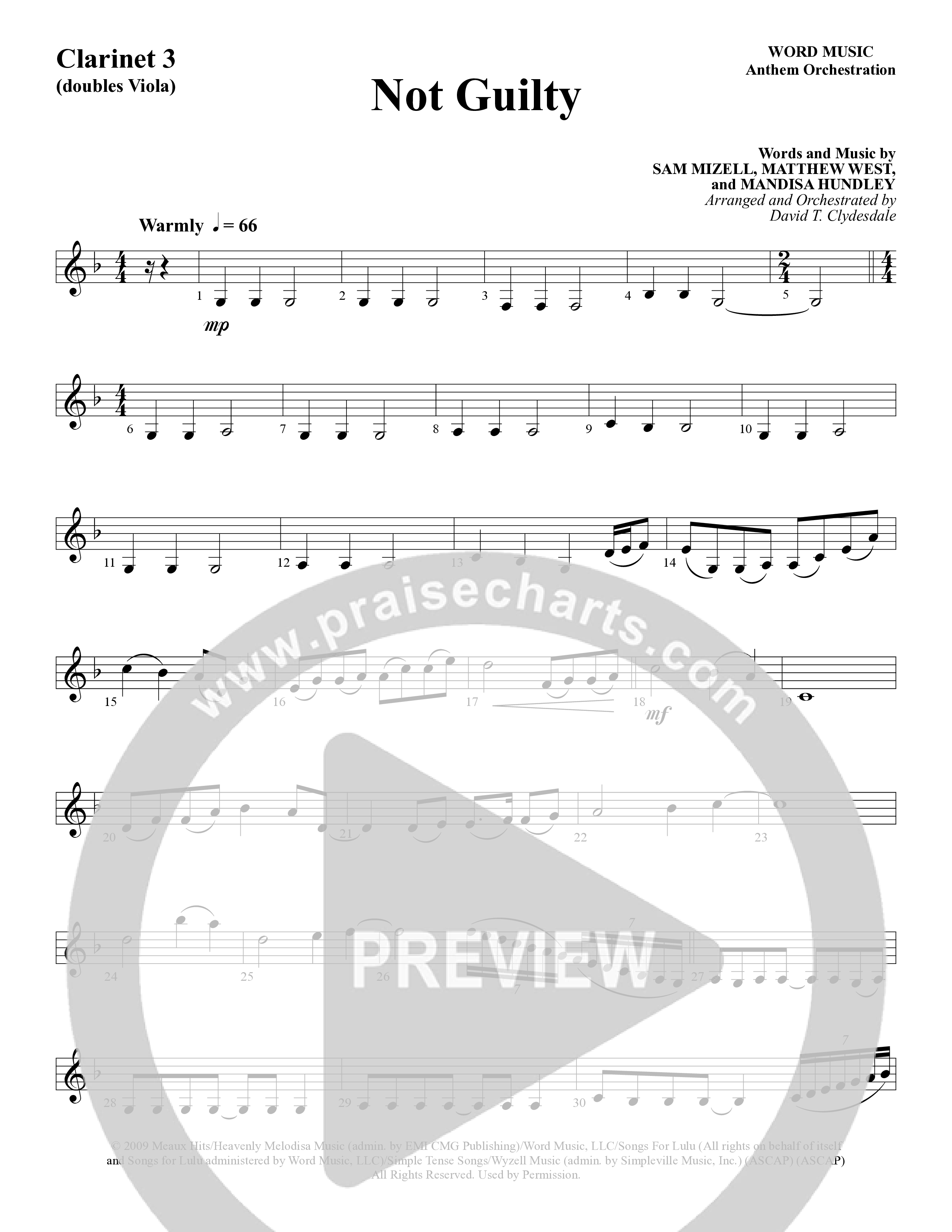 Not Guilty (Choral Anthem SATB) Clarinet (Word Music Choral / Arr. David T. Clydesdale)