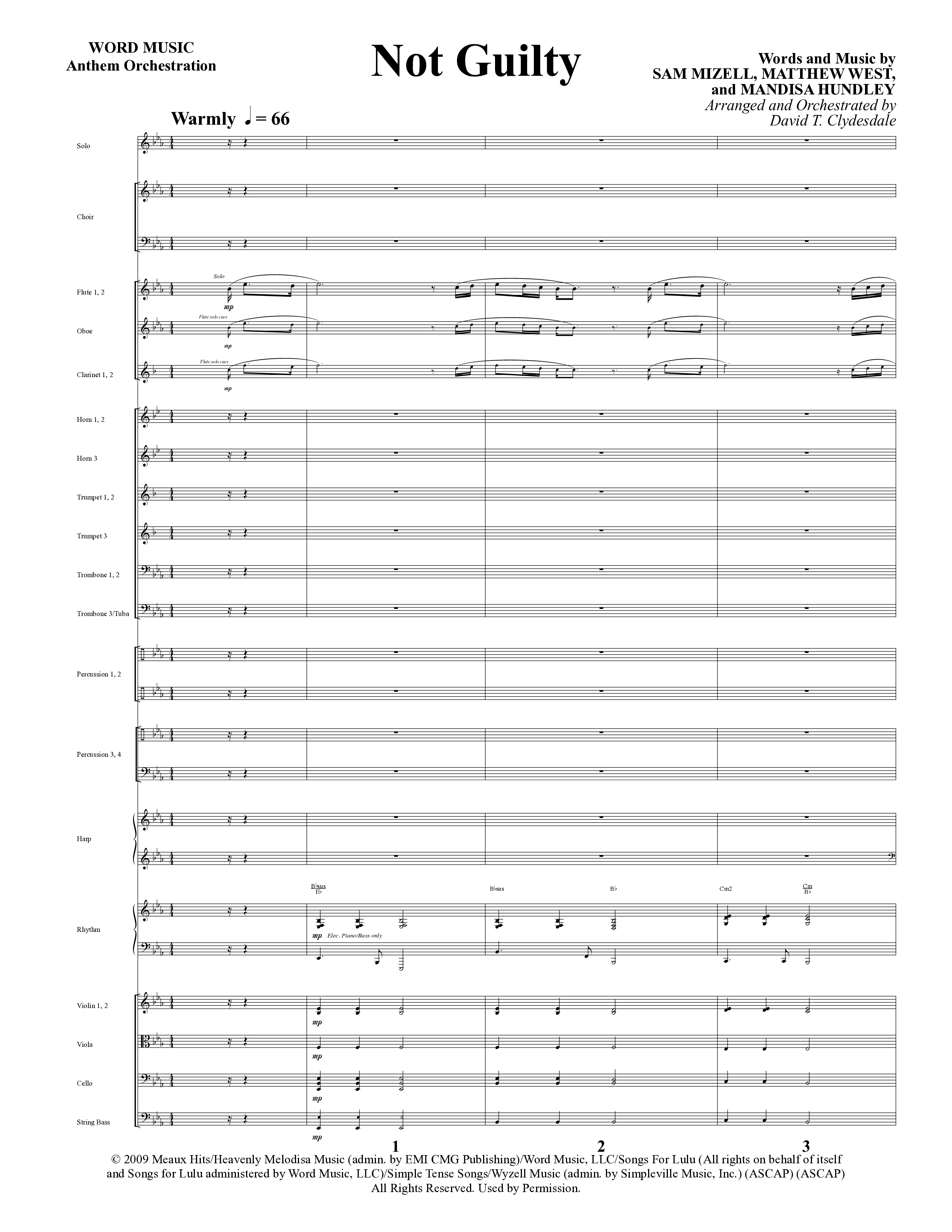 Not Guilty (Choral Anthem SATB) Orchestration (Word Music Choral / Arr. David T. Clydesdale)