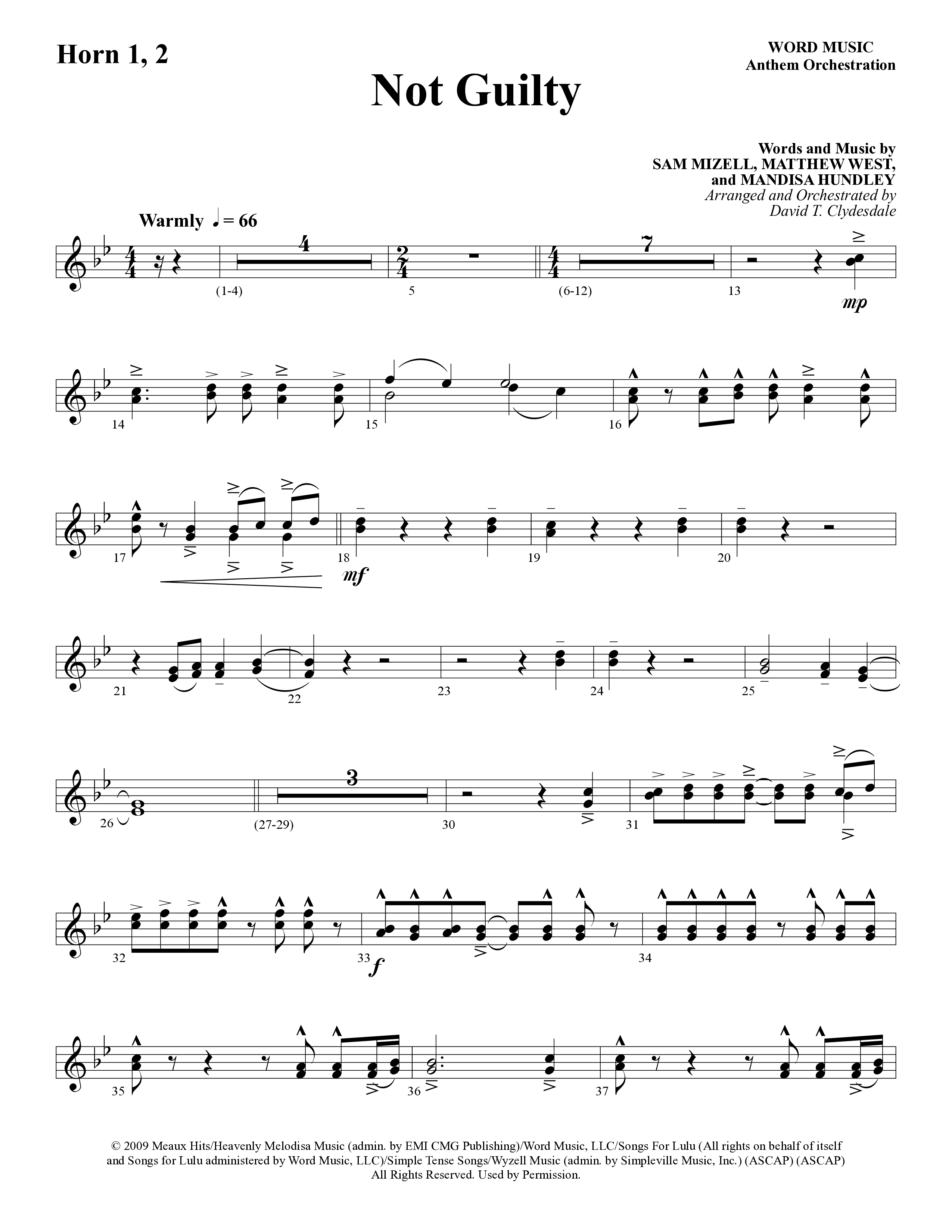 Not Guilty (Choral Anthem SATB) French Horn (Word Music Choral / Arr. David T. Clydesdale)