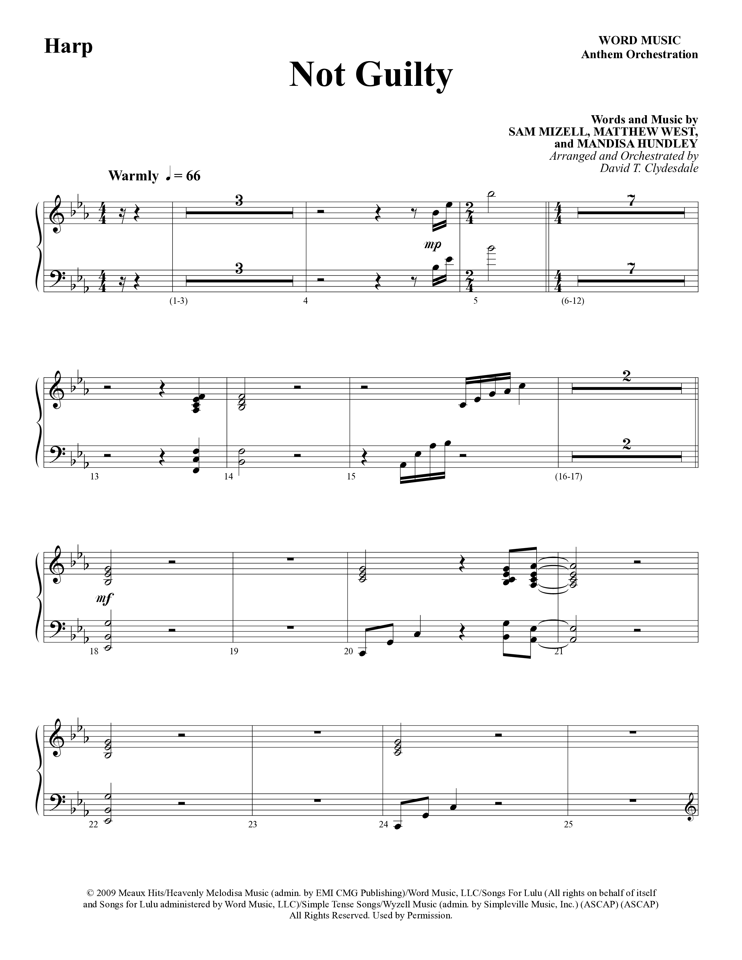 Not Guilty (Choral Anthem SATB) Harp (Word Music Choral / Arr. David T. Clydesdale)