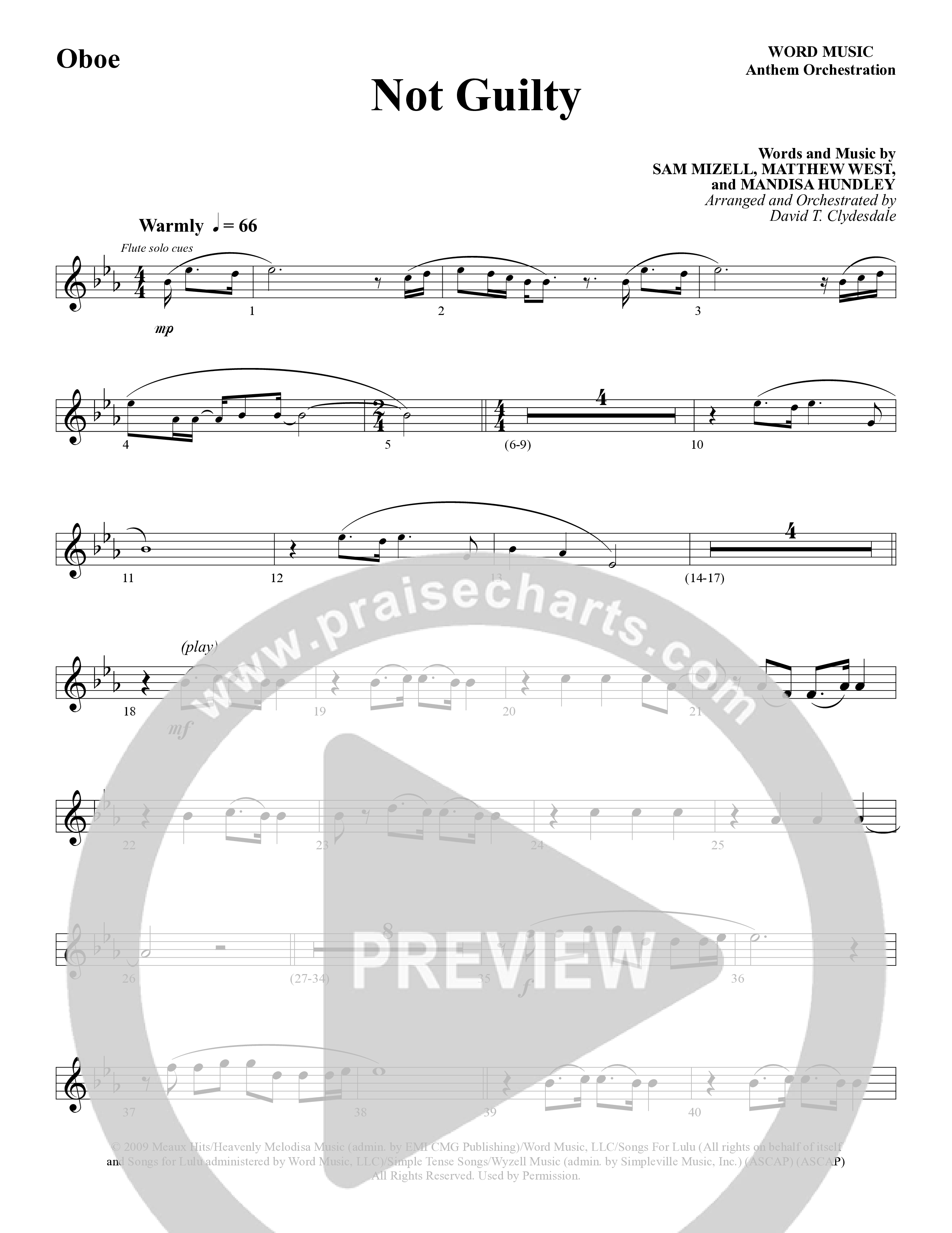 Not Guilty (Choral Anthem SATB) Oboe (Word Music Choral / Arr. David T. Clydesdale)