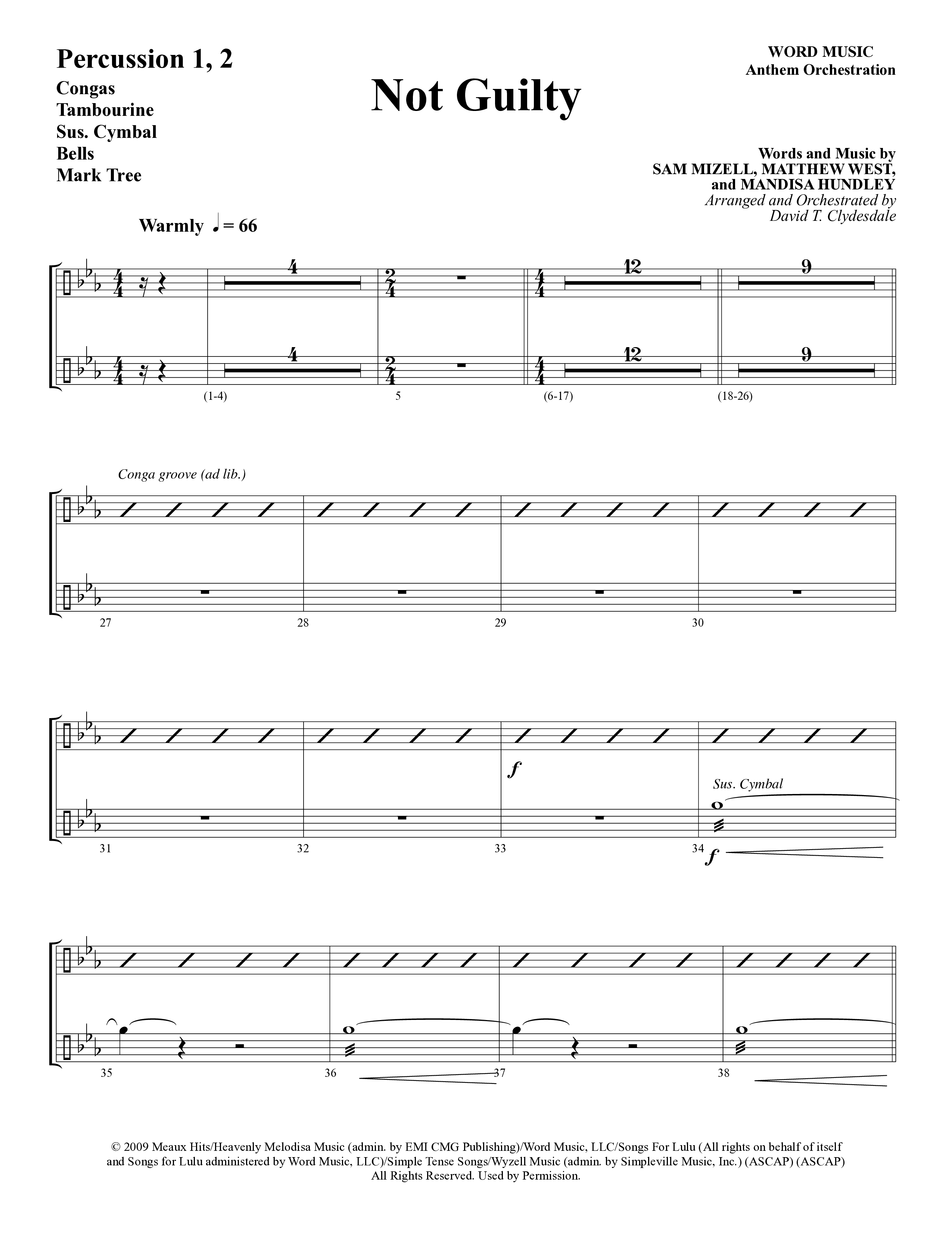 Not Guilty (Choral Anthem SATB) Percussion (Word Music Choral / Arr. David T. Clydesdale)