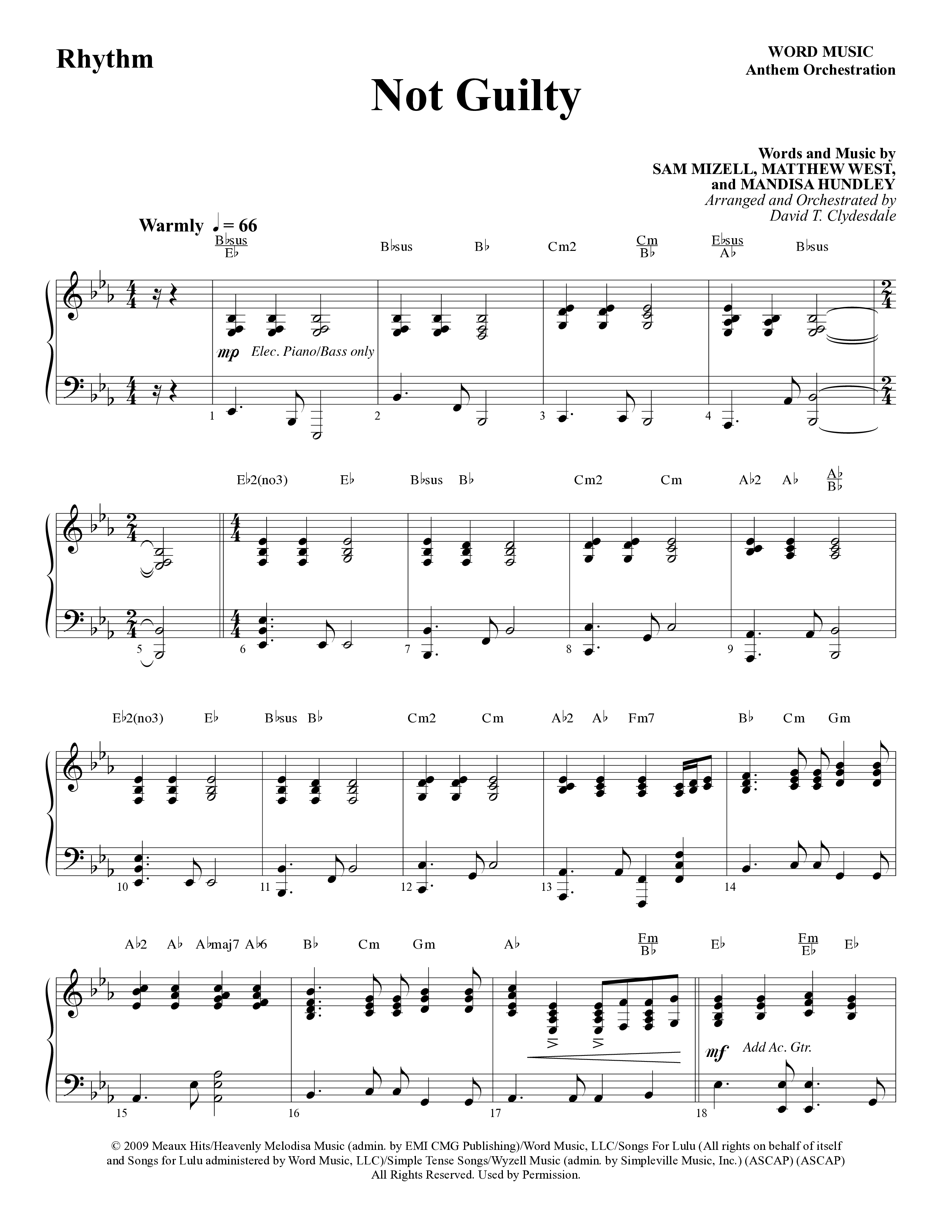 Not Guilty (Choral Anthem SATB) Rhythm Chart (Word Music Choral / Arr. David T. Clydesdale)