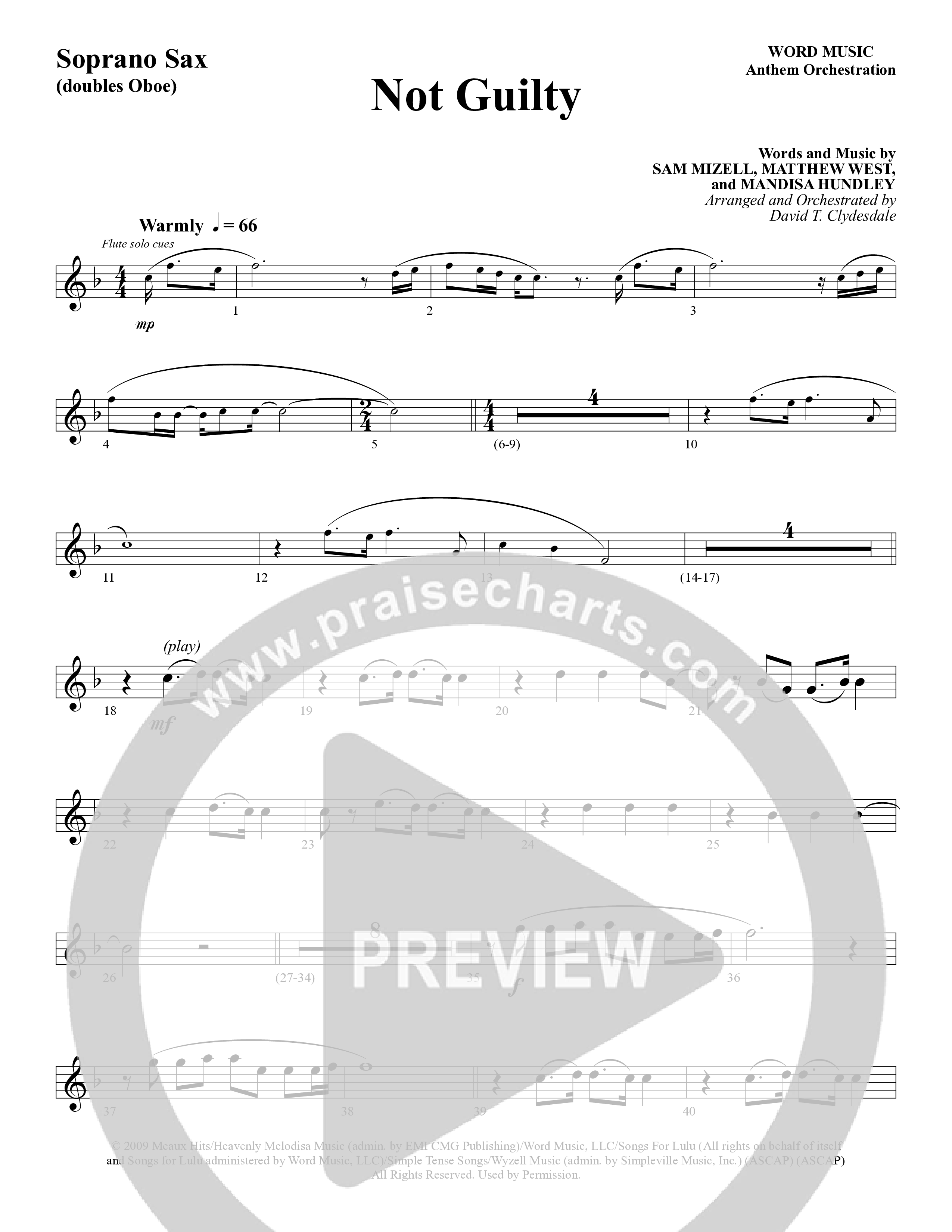 Not Guilty (Choral Anthem SATB) Soprano Sax (Word Music Choral / Arr. David T. Clydesdale)