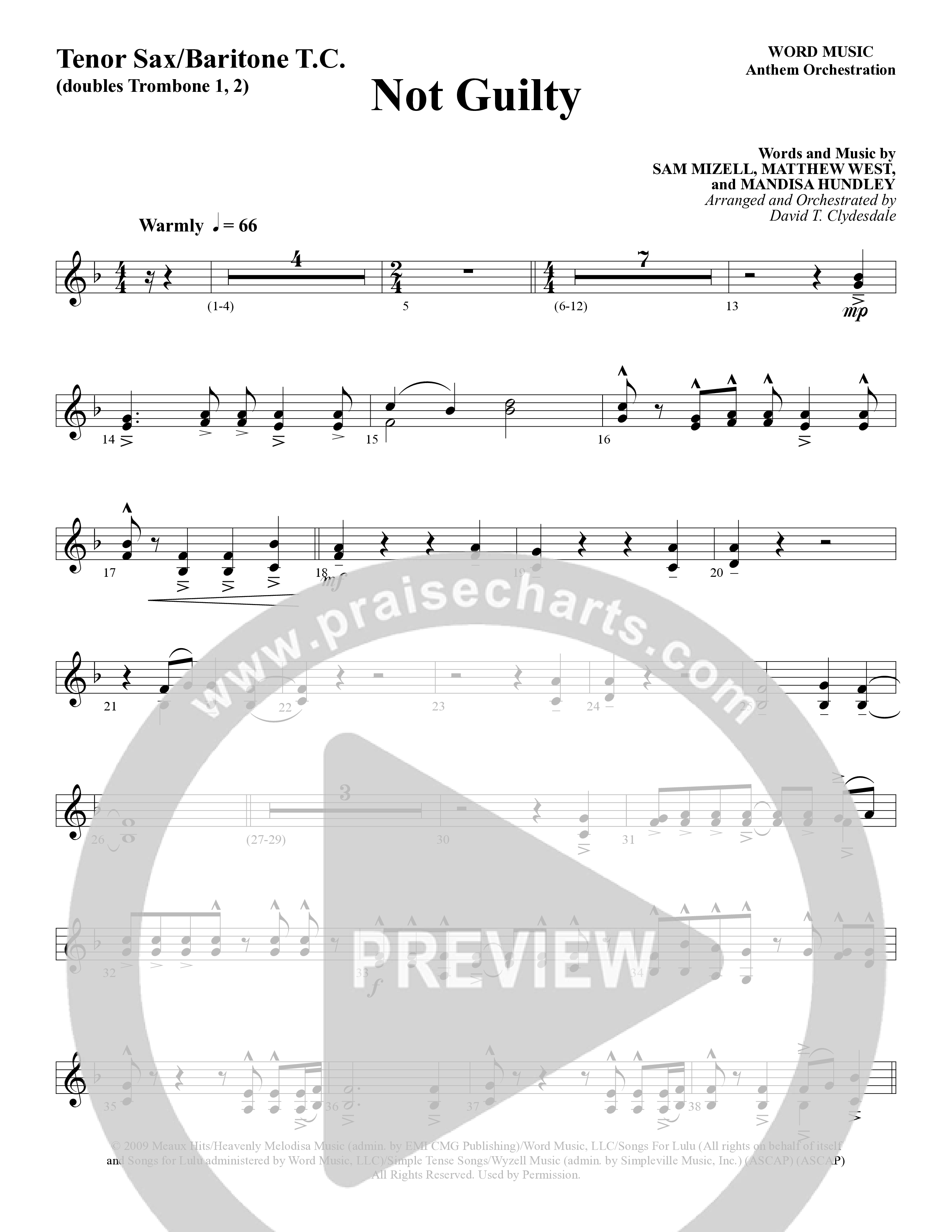 Not Guilty (Choral Anthem SATB) Tenor Sax/Baritone T.C. (Word Music Choral / Arr. David T. Clydesdale)