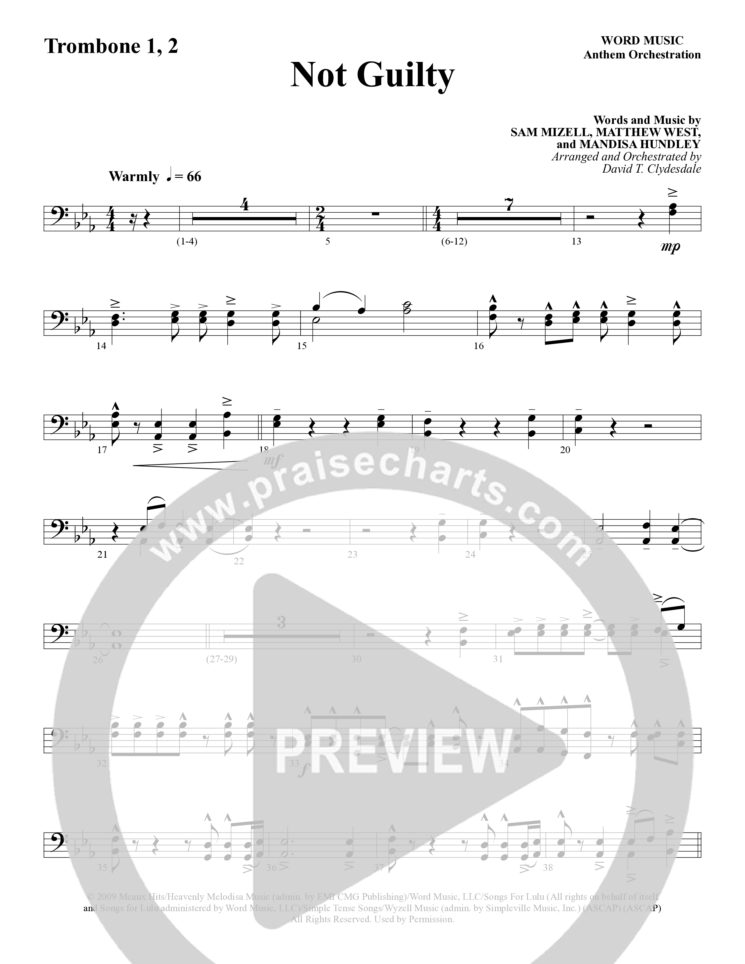 Not Guilty (Choral Anthem SATB) Trombone 1/2 (Word Music Choral / Arr. David T. Clydesdale)