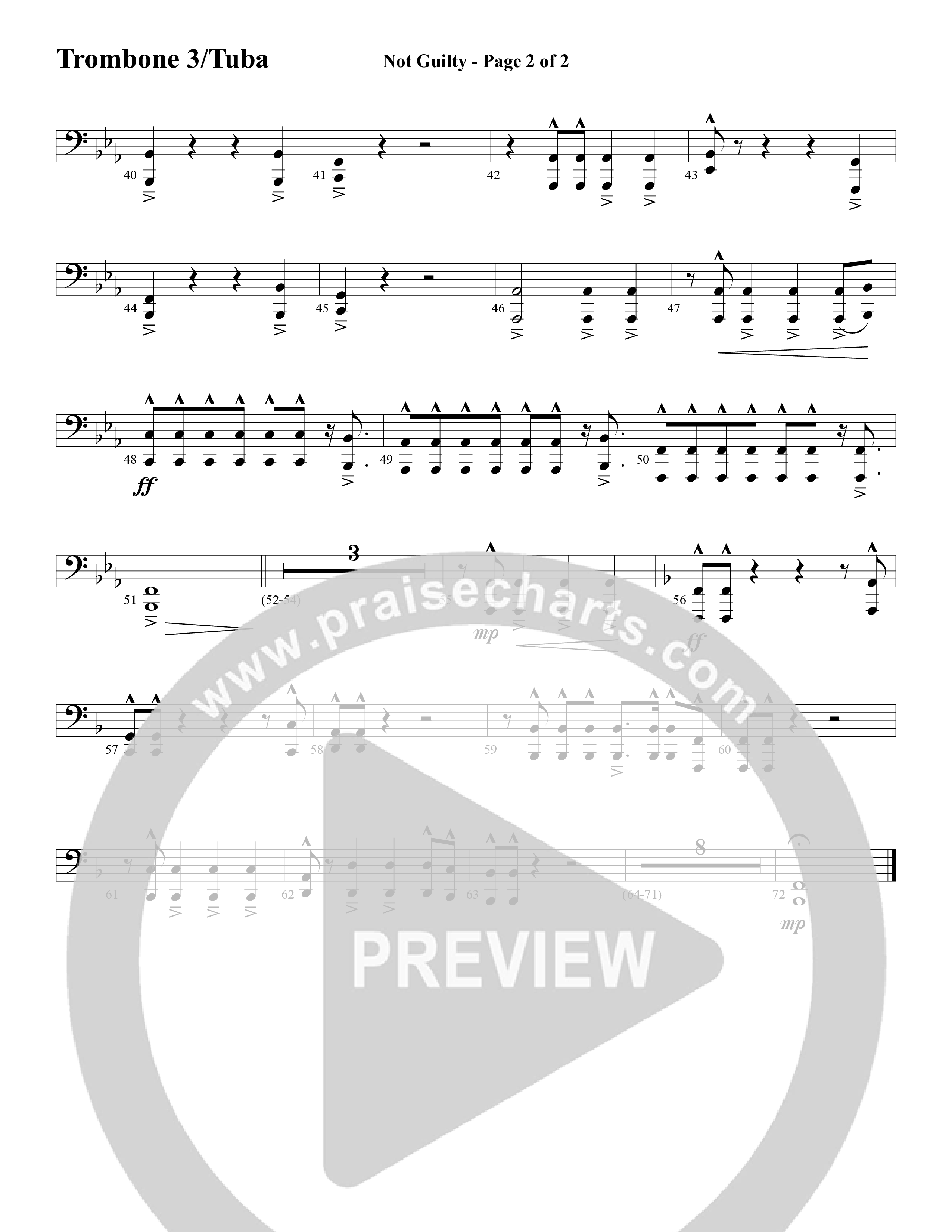 Not Guilty (Choral Anthem SATB) Trombone 3/Tuba (Word Music Choral / Arr. David T. Clydesdale)