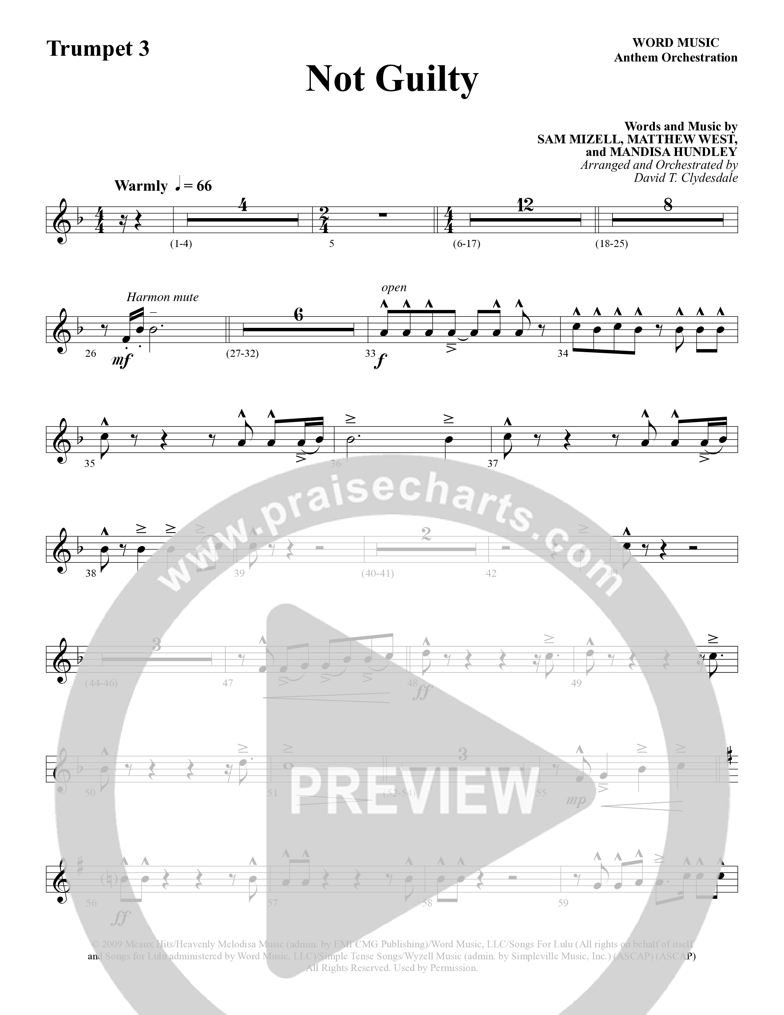 Not Guilty (Choral Anthem SATB) Trumpet 3 (Word Music Choral / Arr. David T. Clydesdale)