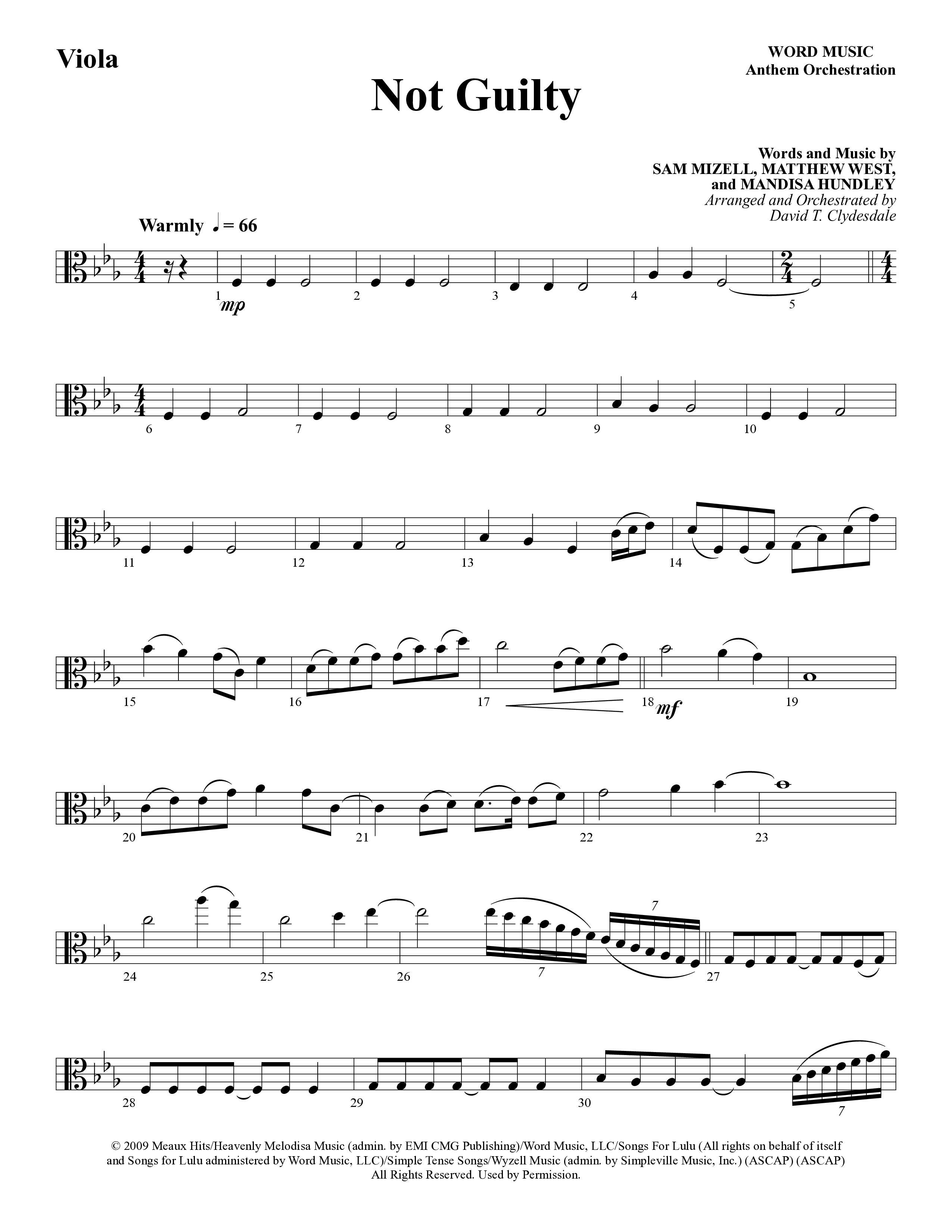 Not Guilty (Choral Anthem SATB) Viola (Word Music Choral / Arr. David T. Clydesdale)