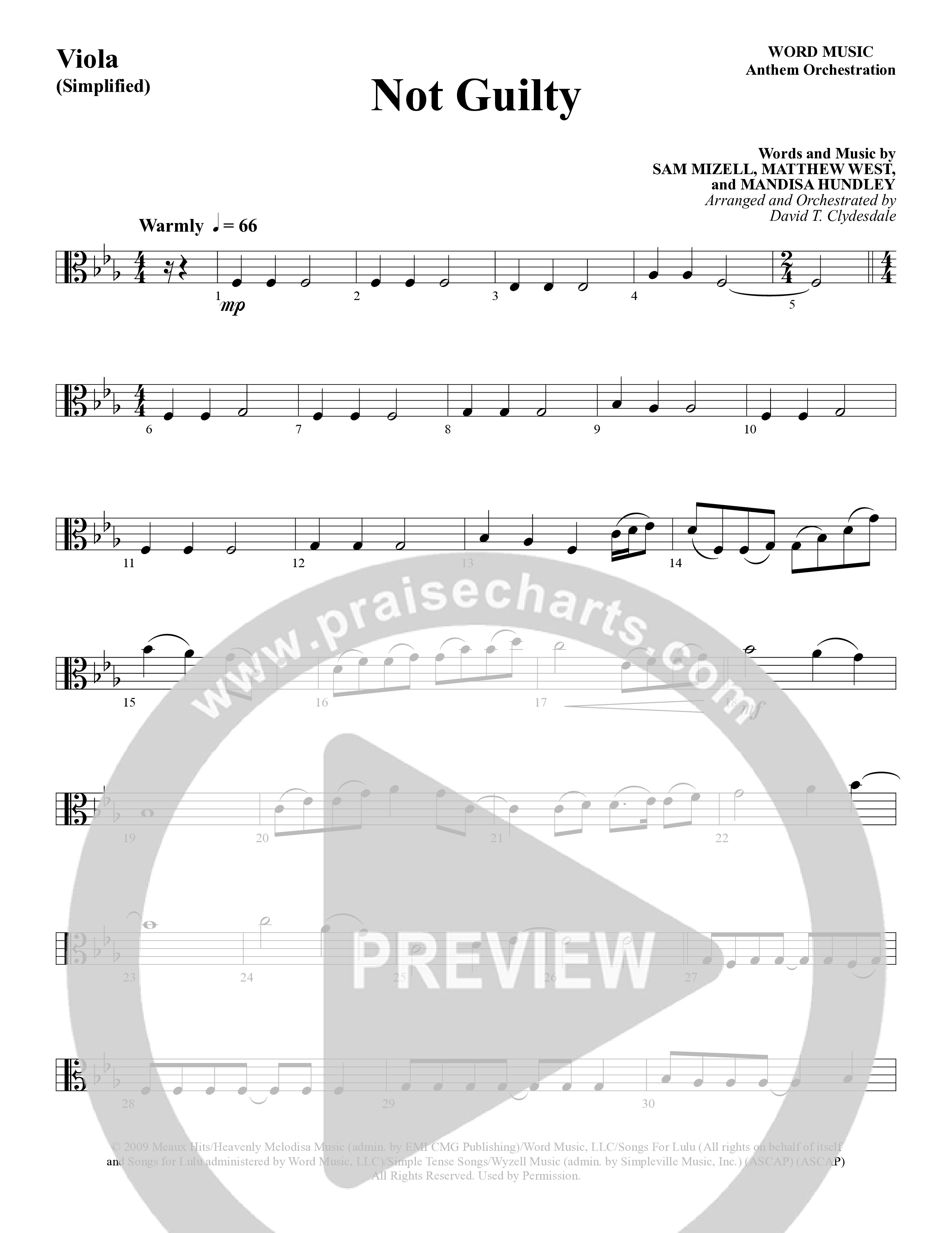 Not Guilty (Choral Anthem SATB) Viola (Word Music Choral / Arr. David T. Clydesdale)