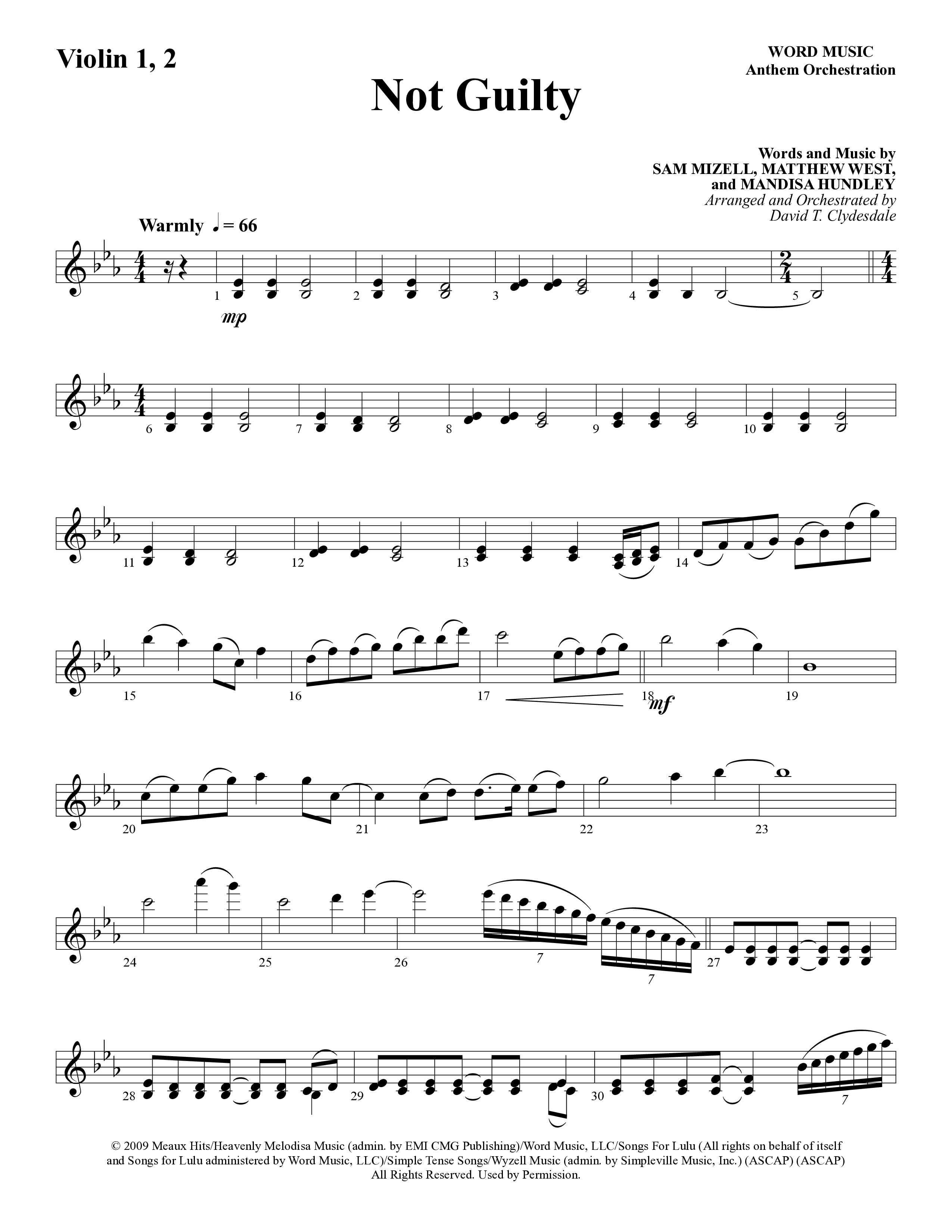 Not Guilty (Choral Anthem SATB) Violin 1/2 (Word Music Choral / Arr. David T. Clydesdale)