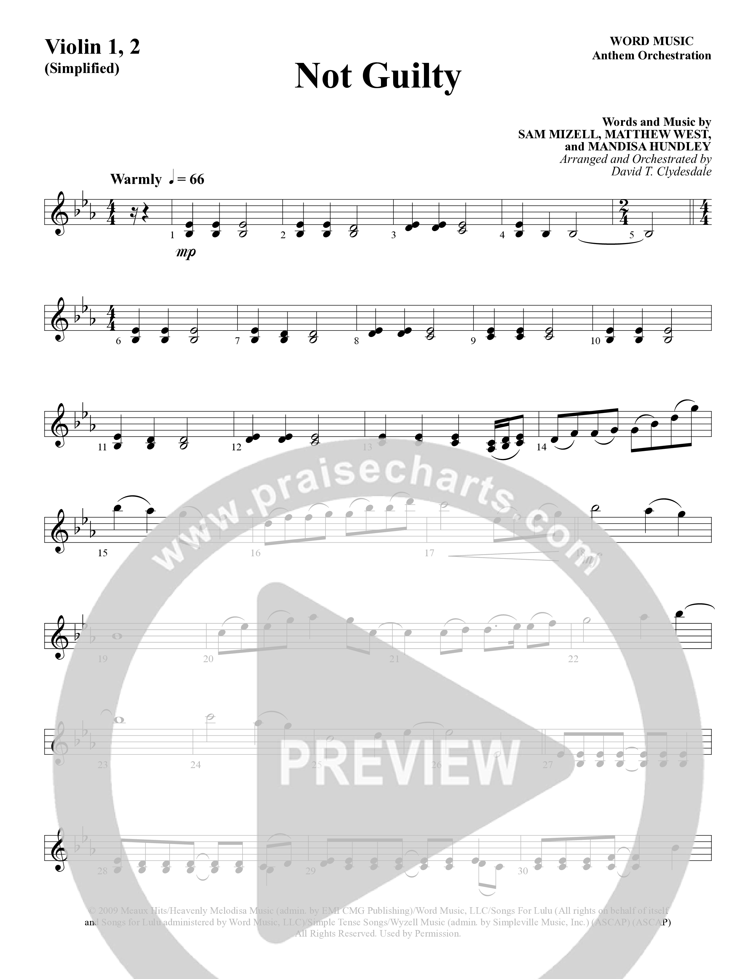 Not Guilty (Choral Anthem SATB) Violin 1/2 (Word Music Choral / Arr. David T. Clydesdale)