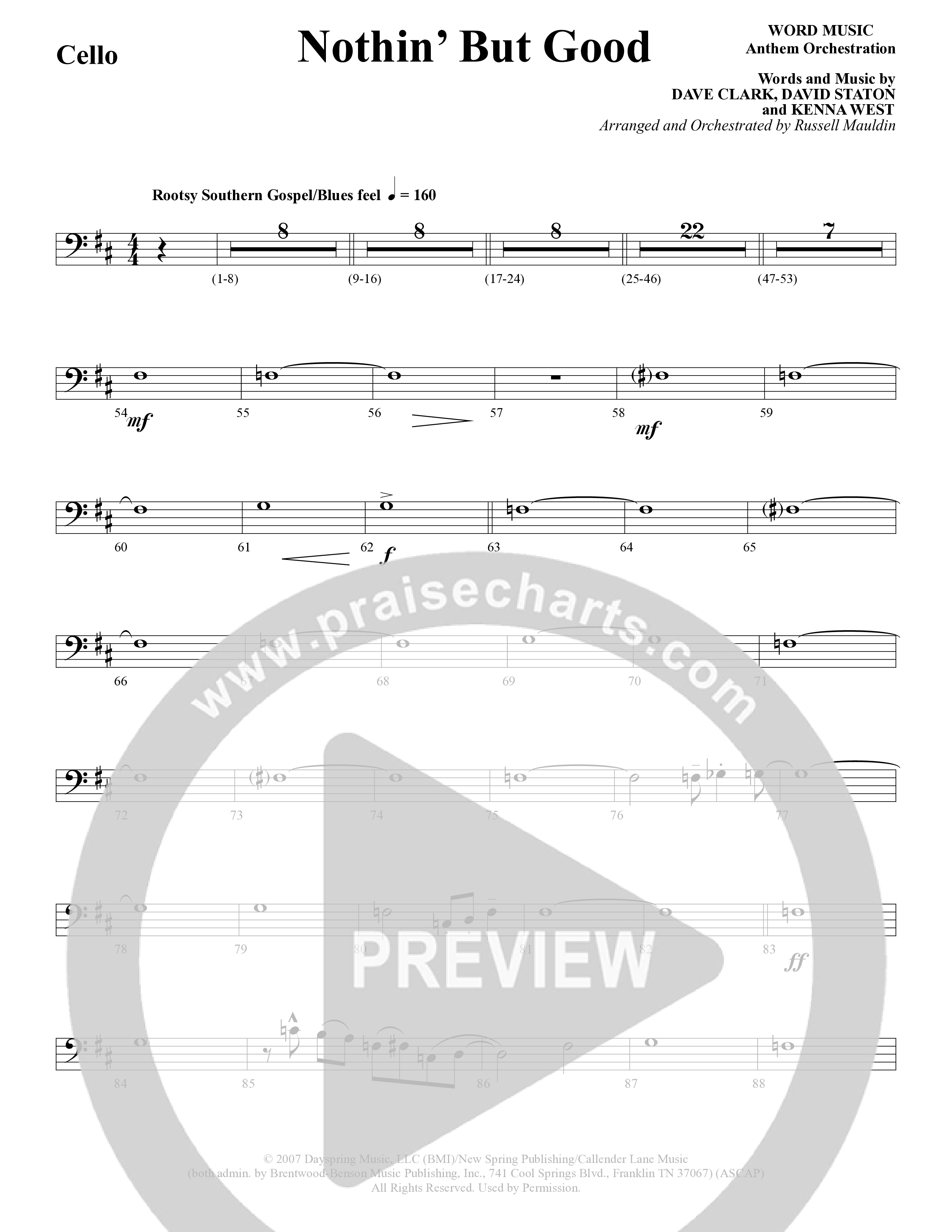Nothin’ But Good (Choral Anthem SATB) Cello (Word Music Choral / Arr. Russell Mauldin)