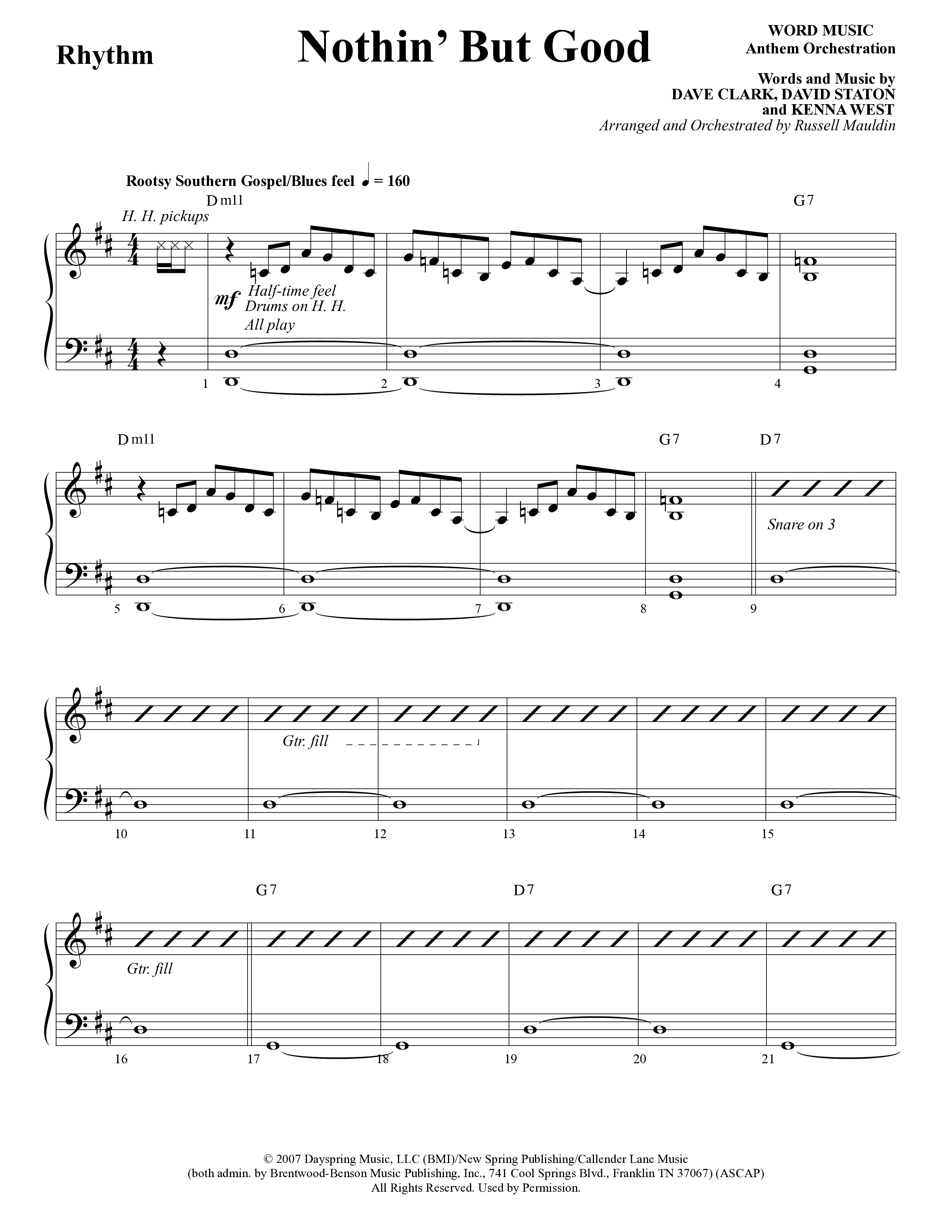 Nothin’ But Good (Choral Anthem SATB) Rhythm Chart (Word Music Choral / Arr. Russell Mauldin)