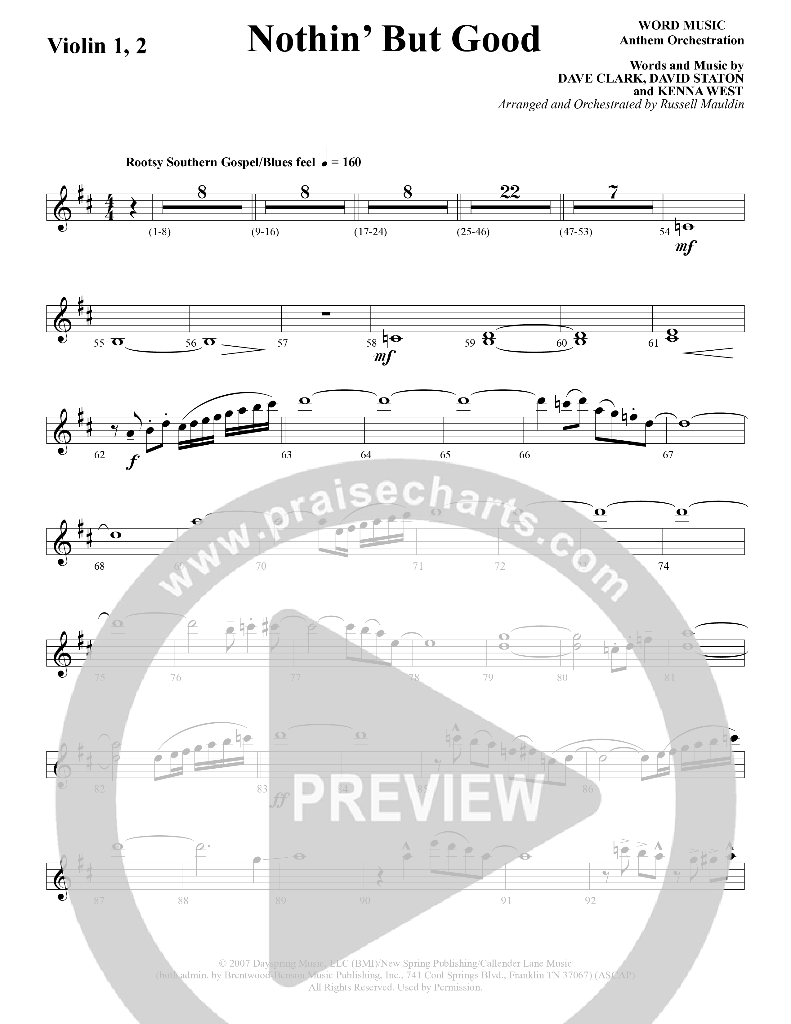 Nothin’ But Good (Choral Anthem SATB) Violin 1/2 (Word Music Choral / Arr. Russell Mauldin)