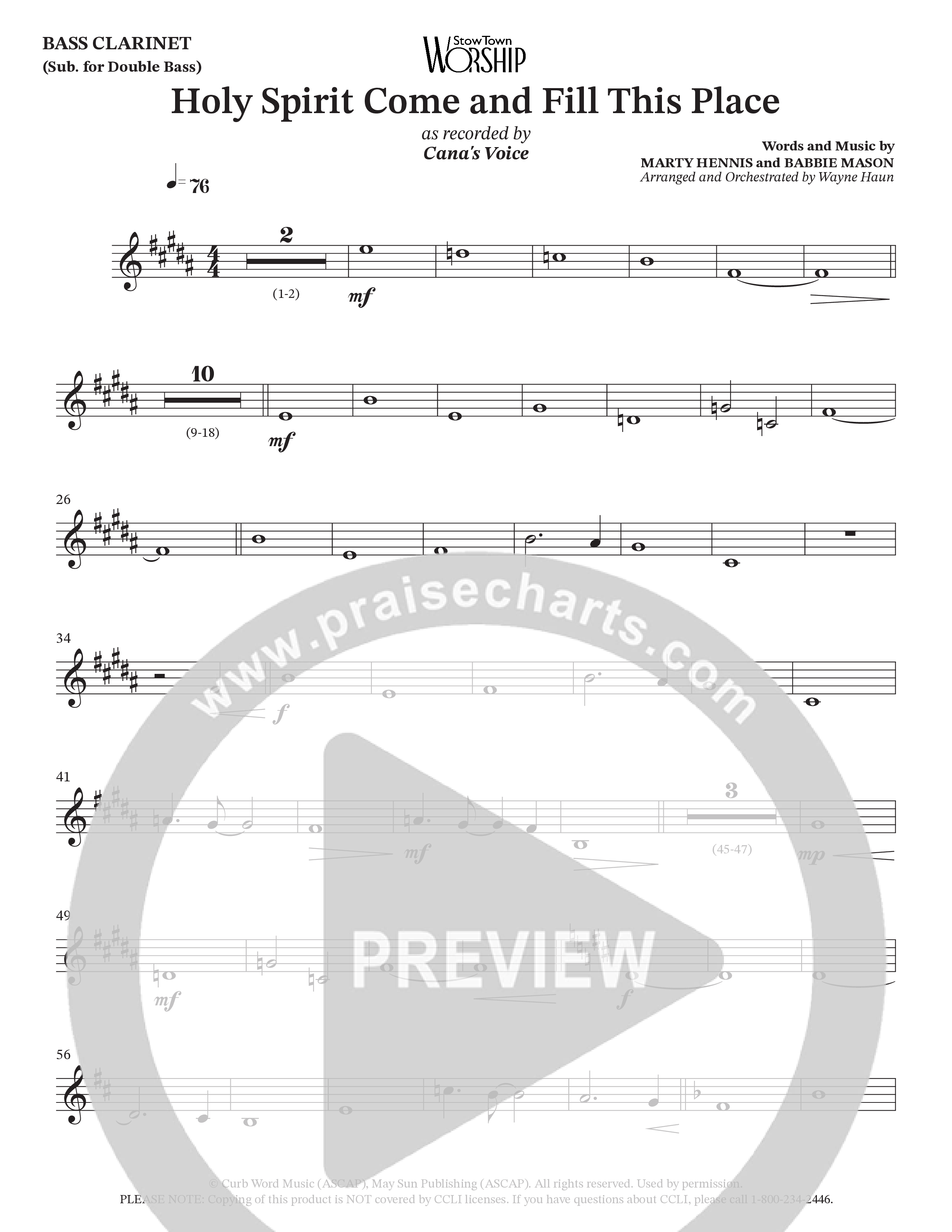 Holy Spirit Come And Fill This Place (Choral Anthem SATB) Bass Clarinet (Cana's Voice / Arr. Wayne Haun)