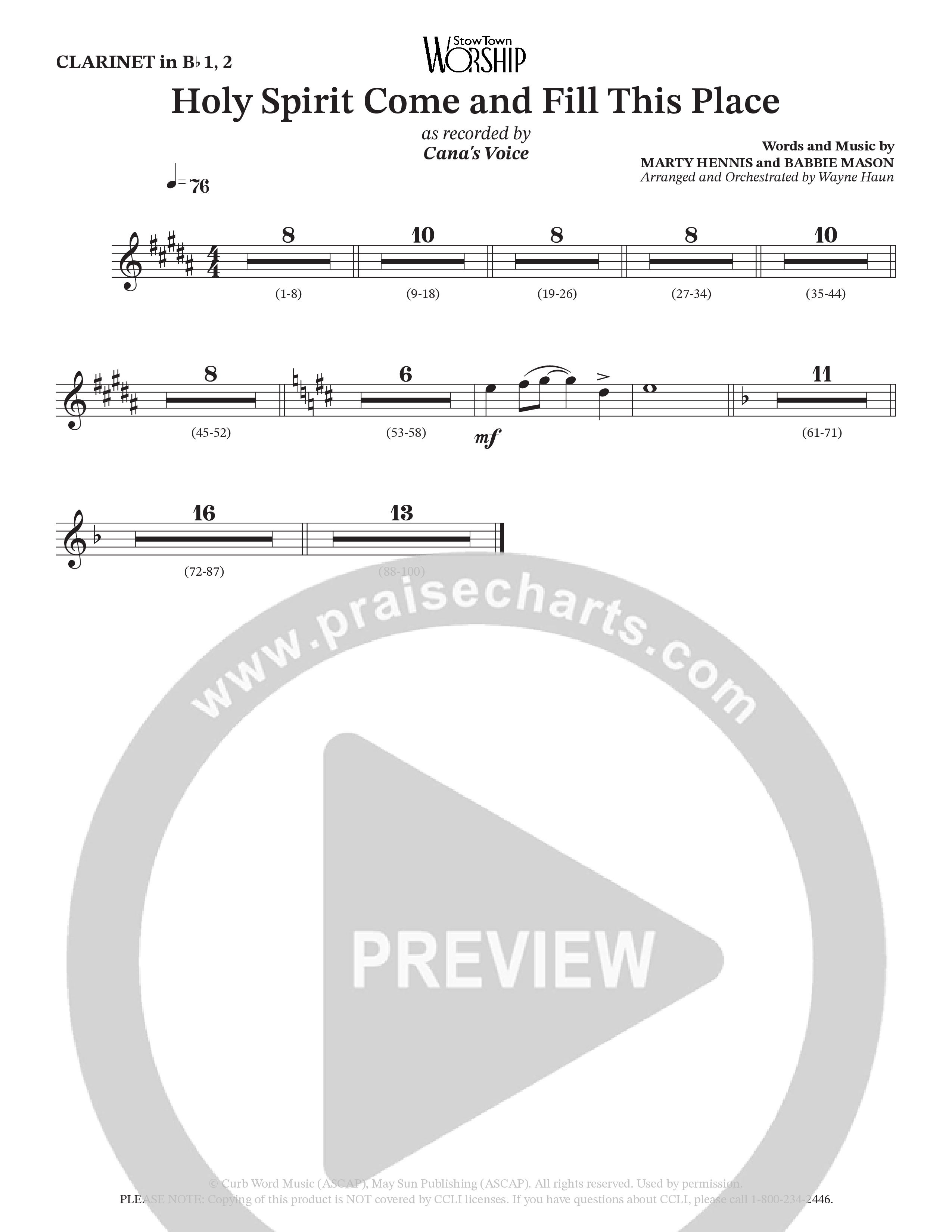 Holy Spirit Come And Fill This Place (Choral Anthem SATB) Wind Pack (Cana's Voice / Arr. Wayne Haun)