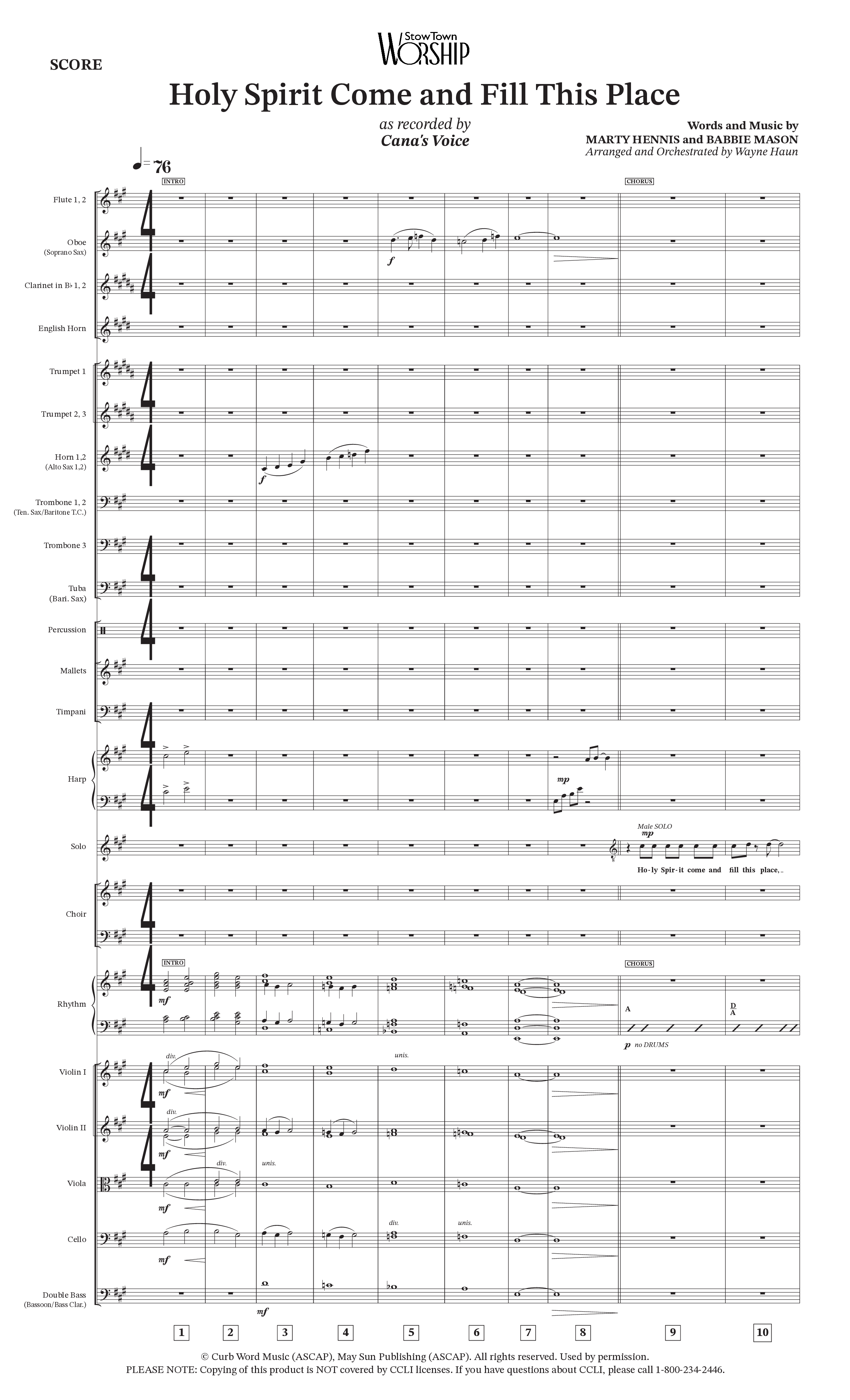 Holy Spirit Come And Fill This Place (Choral Anthem SATB) Orchestration (Cana's Voice / Arr. Wayne Haun)