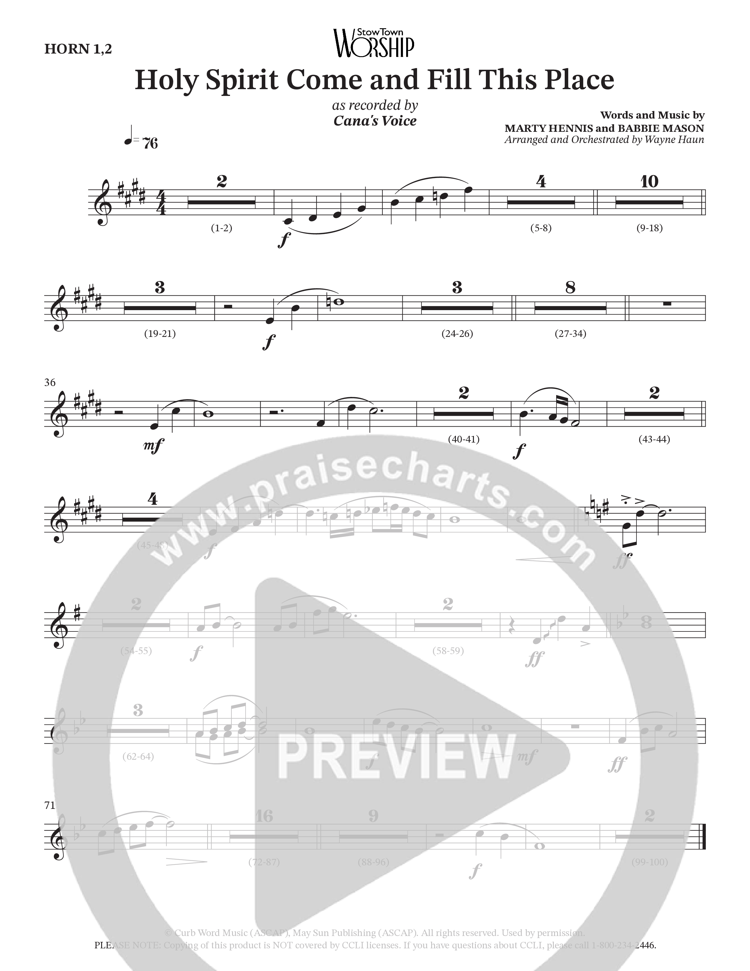 Holy Spirit Come And Fill This Place (Choral Anthem SATB) Brass Pack (Cana's Voice / Arr. Wayne Haun)