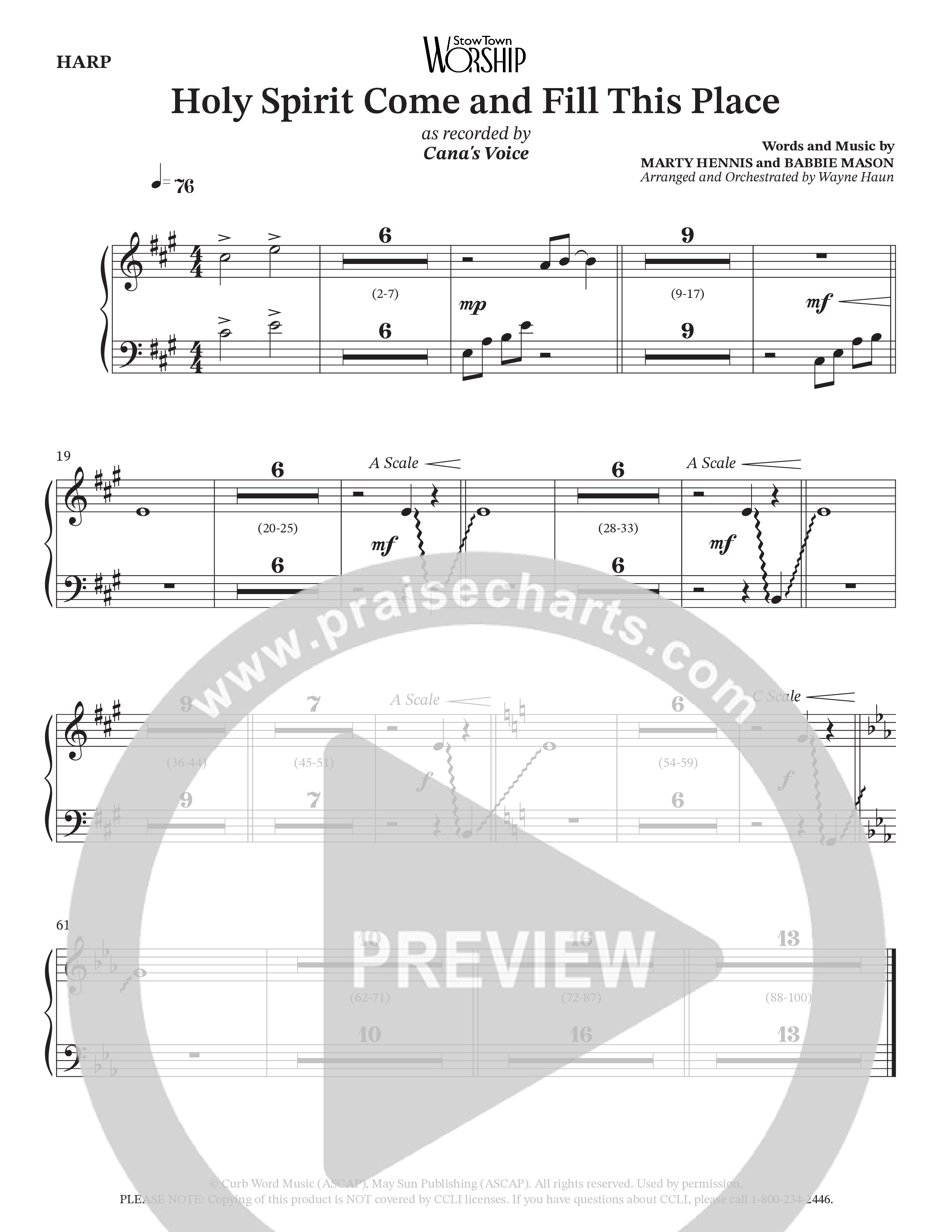 Holy Spirit Come And Fill This Place (Choral Anthem SATB) Harp (Cana's Voice / Arr. Wayne Haun)