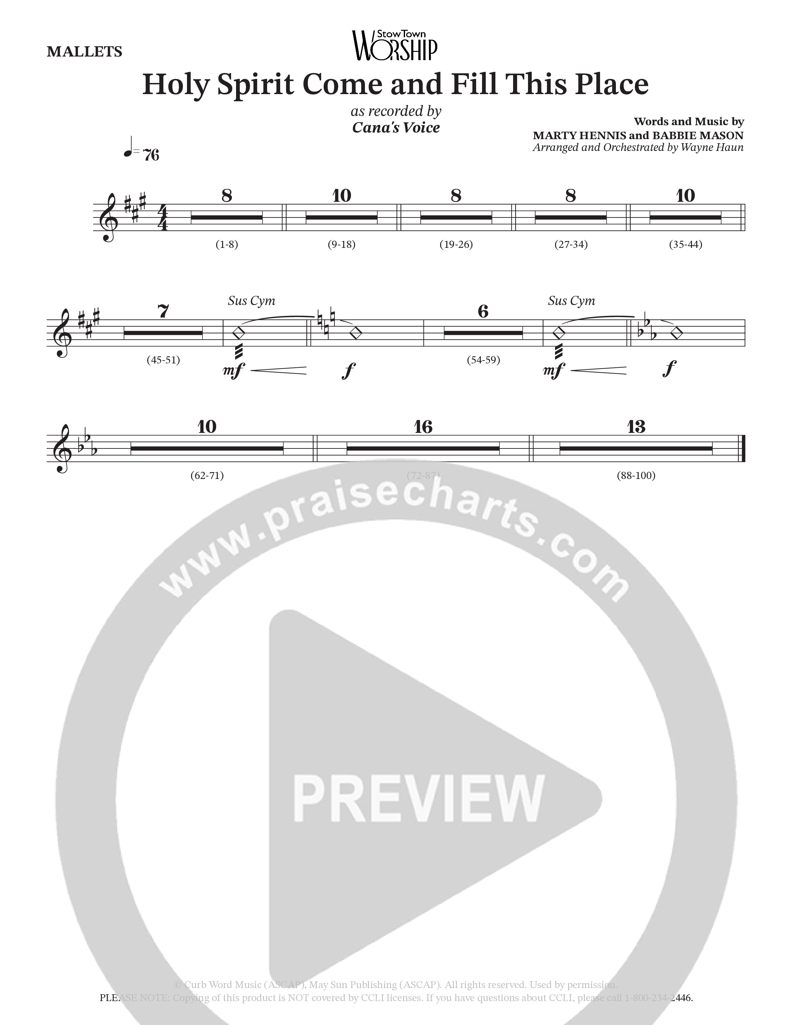 Holy Spirit Come And Fill This Place (Choral Anthem SATB) Mallets (Cana's Voice / Arr. Wayne Haun)