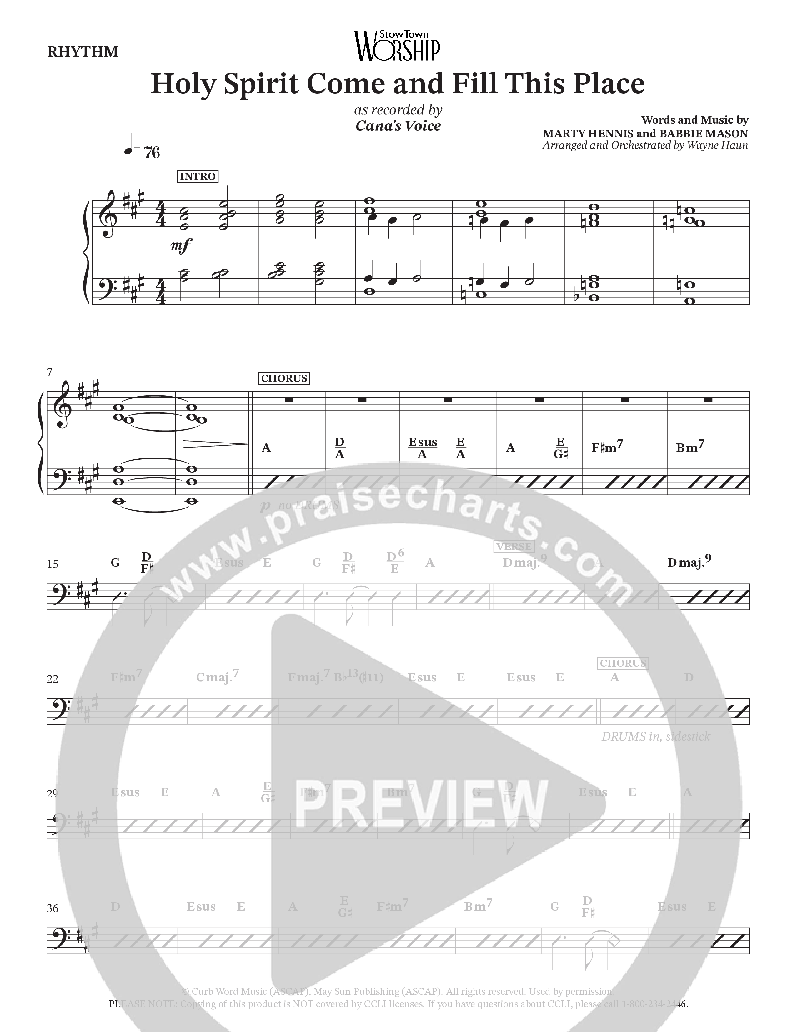 Holy Spirit Come And Fill This Place (Choral Anthem SATB) Rhythm Chart (Cana's Voice / Arr. Wayne Haun)