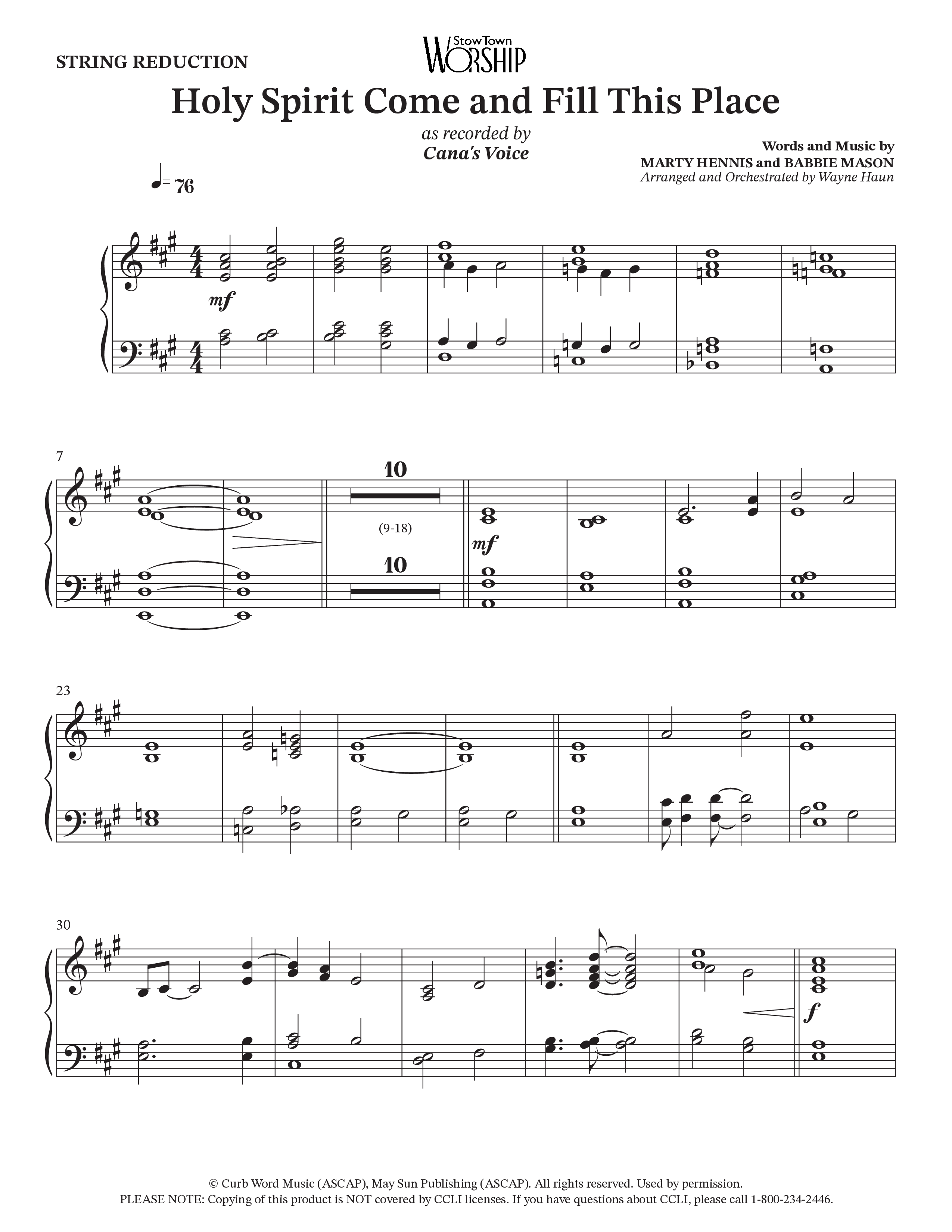Holy Spirit Come And Fill This Place (Choral Anthem SATB) String Reduction (Cana's Voice / Arr. Wayne Haun)