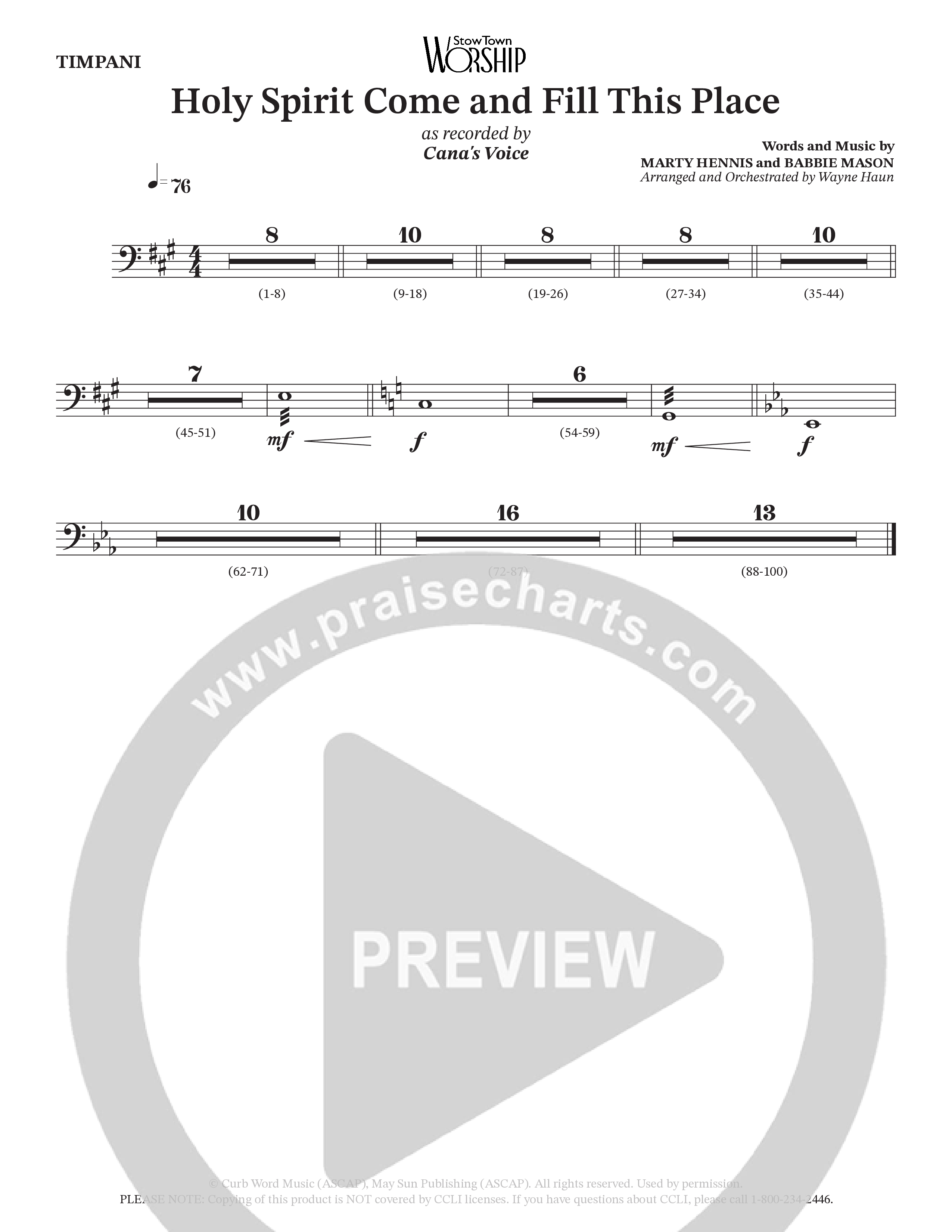 Holy Spirit Come And Fill This Place (Choral Anthem SATB) Timpani (Cana's Voice / Arr. Wayne Haun)