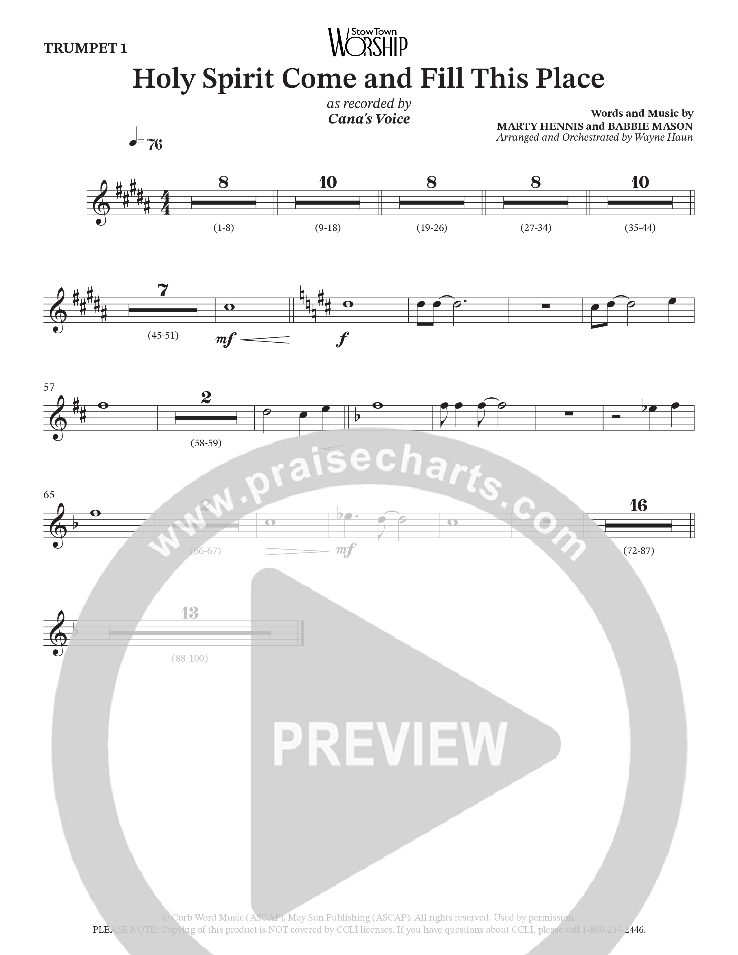 Holy Spirit Come And Fill This Place (Choral Anthem SATB) Brass Pack (Cana's Voice / Arr. Wayne Haun)