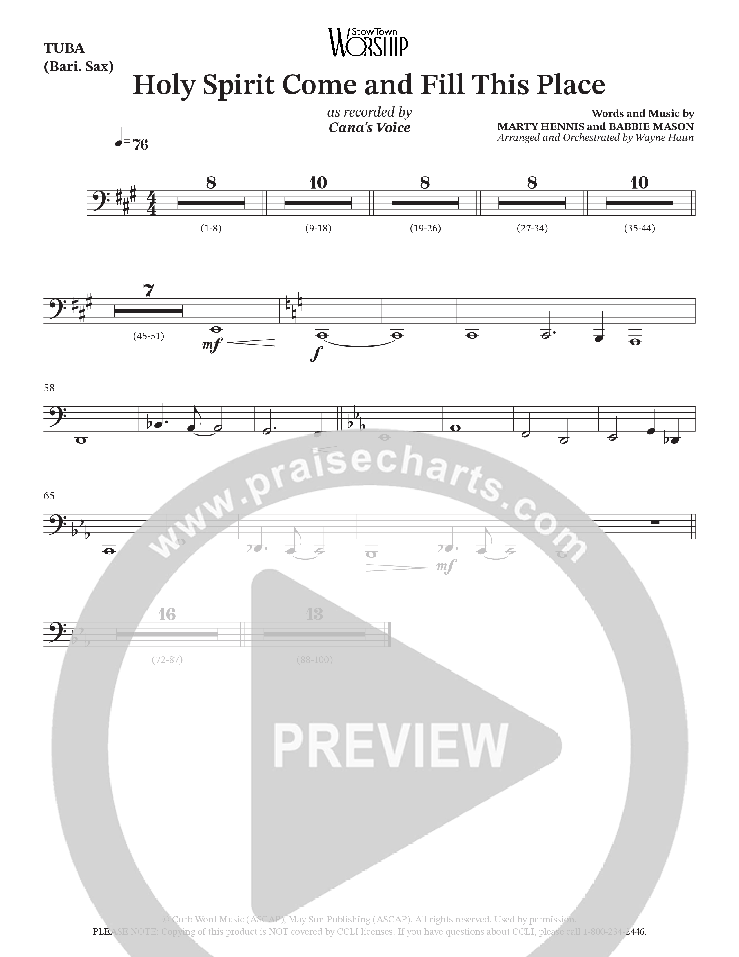 Holy Spirit Come And Fill This Place (Choral Anthem SATB) Tuba (Cana's Voice / Arr. Wayne Haun)
