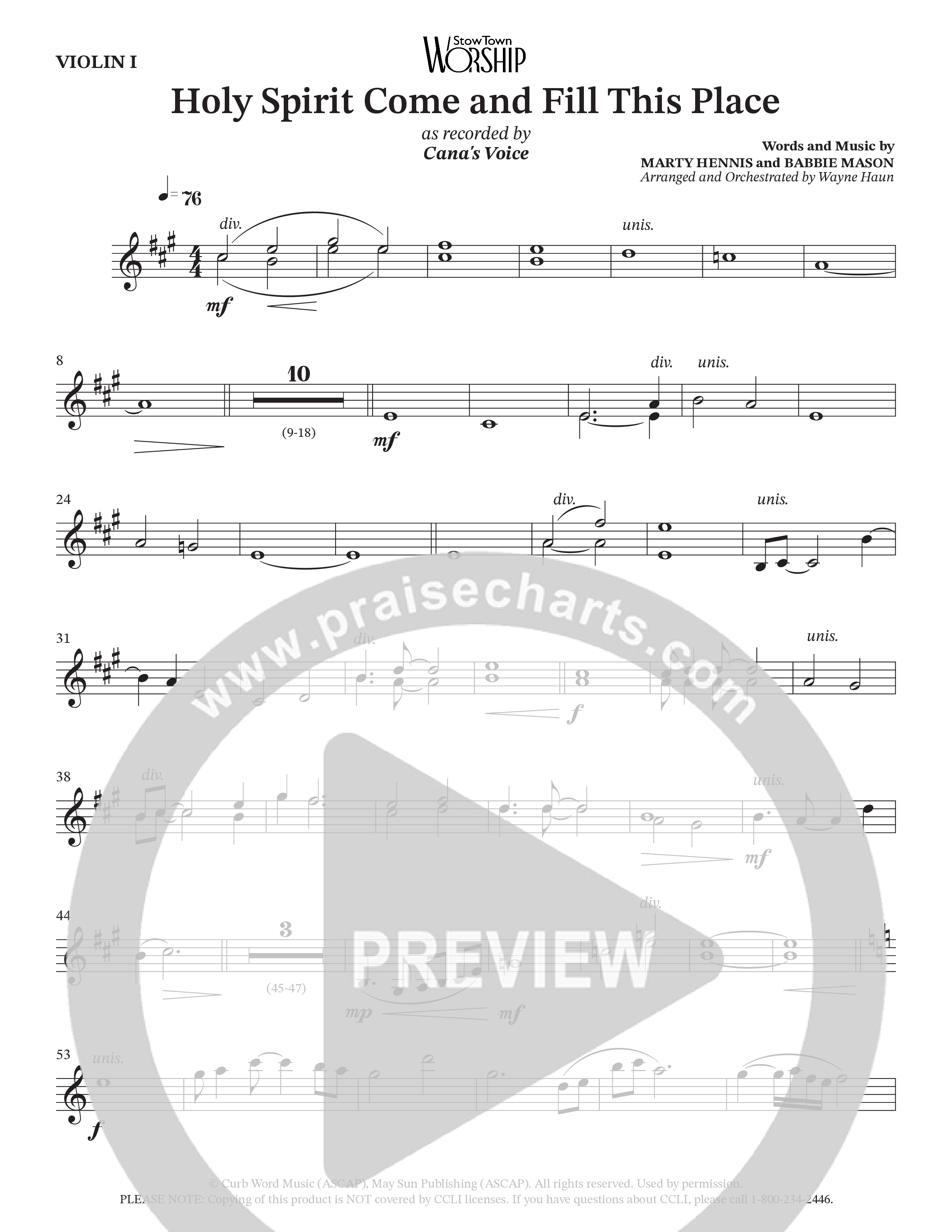 Holy Spirit Come And Fill This Place (Choral Anthem SATB) String Pack (Cana's Voice / Arr. Wayne Haun)