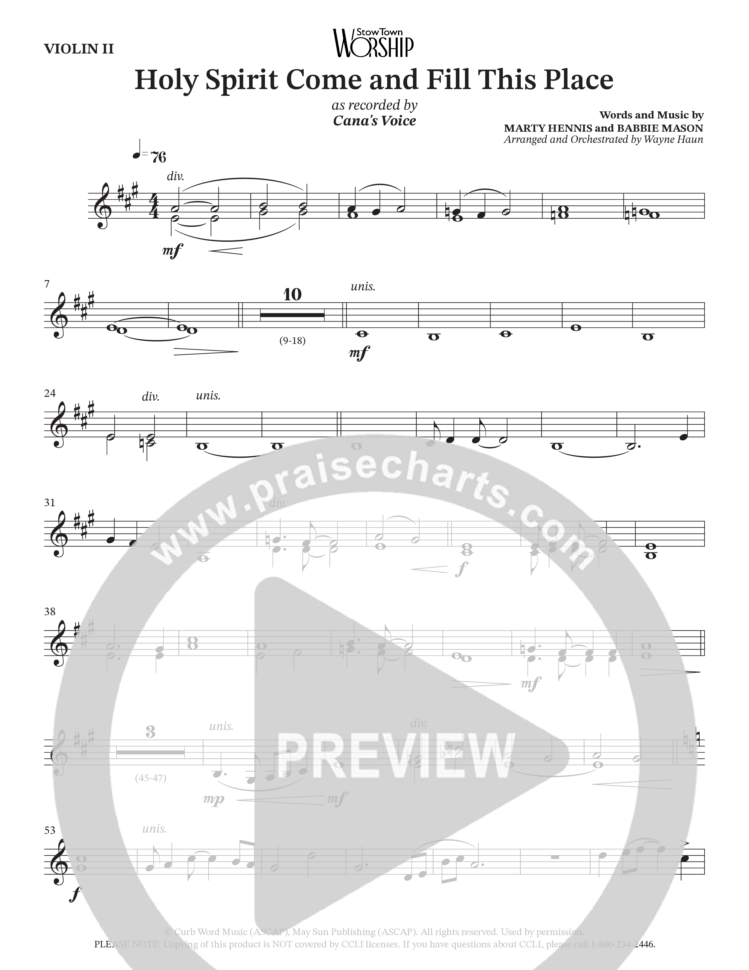 Holy Spirit Come And Fill This Place (Choral Anthem SATB) String Pack (Cana's Voice / Arr. Wayne Haun)