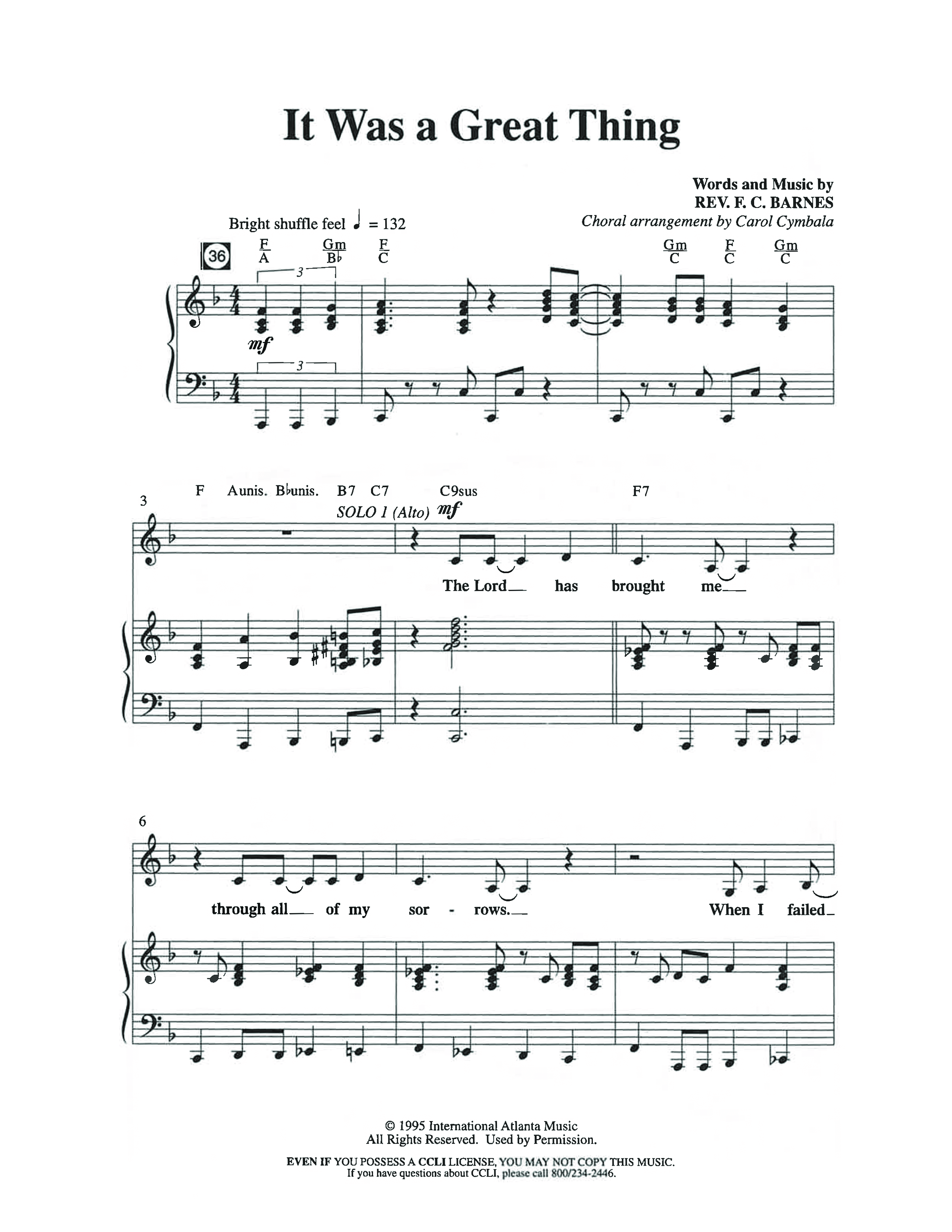 It Was A Great Thing (Choral Anthem SATB) Anthem (SATB/Piano) (The Brooklyn Tabernacle Choir / Arr. Carol Cymbala)