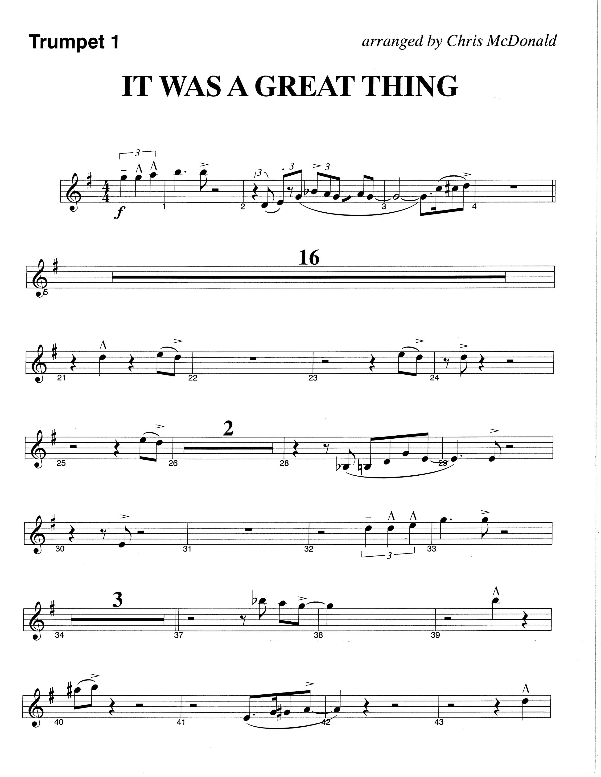 It Was A Great Thing (Choral Anthem SATB) Trumpet 1 (The Brooklyn Tabernacle Choir / Arr. Carol Cymbala)