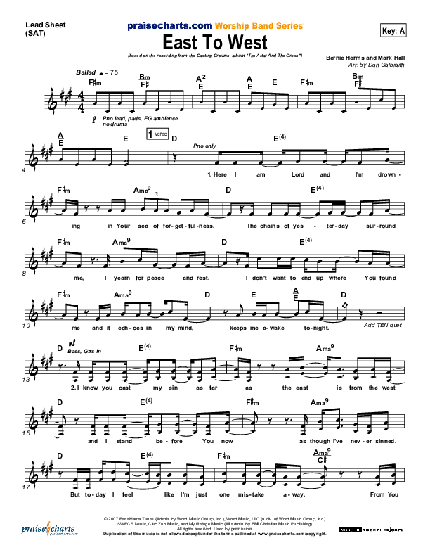 East To West Lead Sheet (SAT) (Casting Crowns)