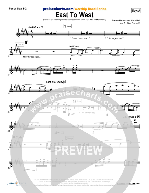 East To West Tenor Sax 1/2 (Casting Crowns)