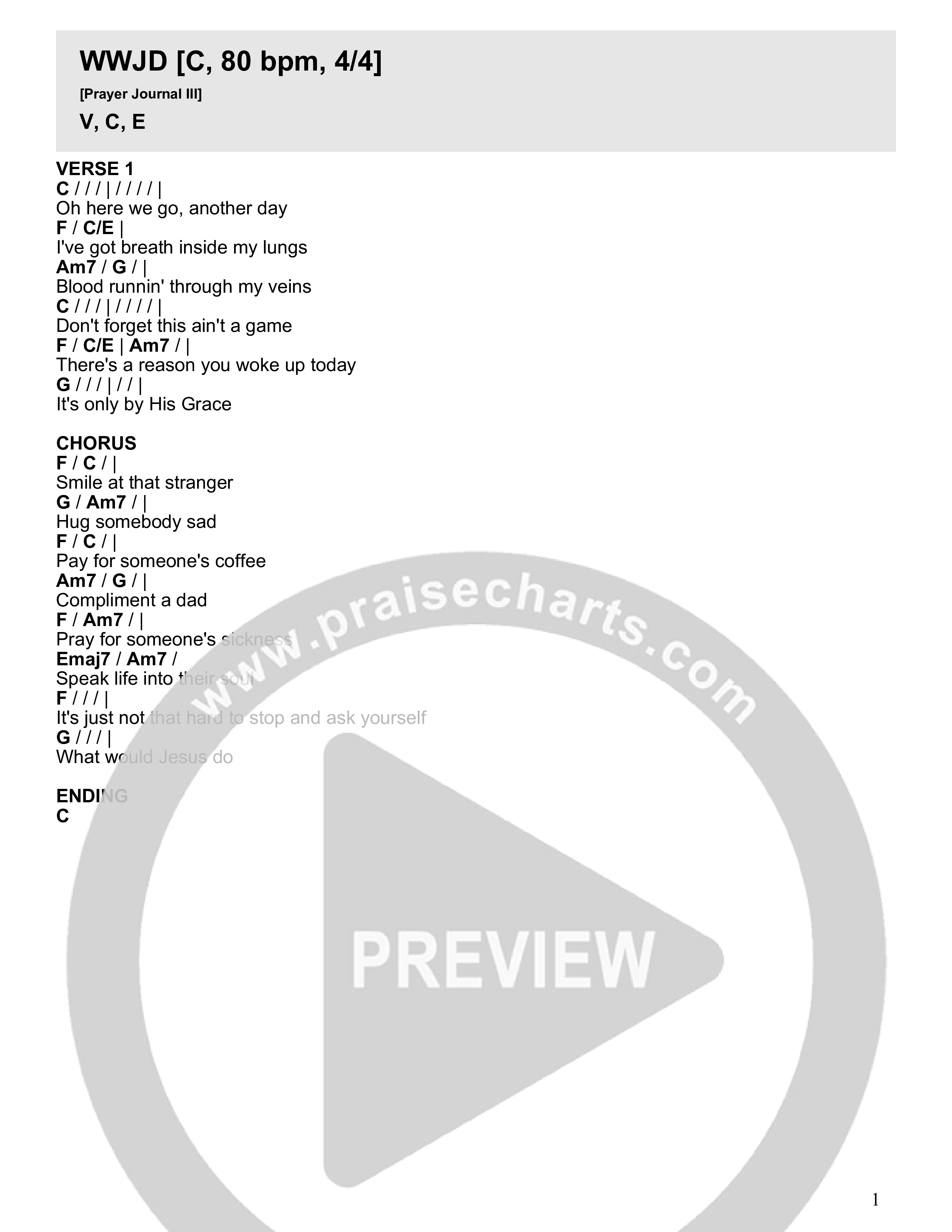 WWJD Chord Chart (River Valley AGES)