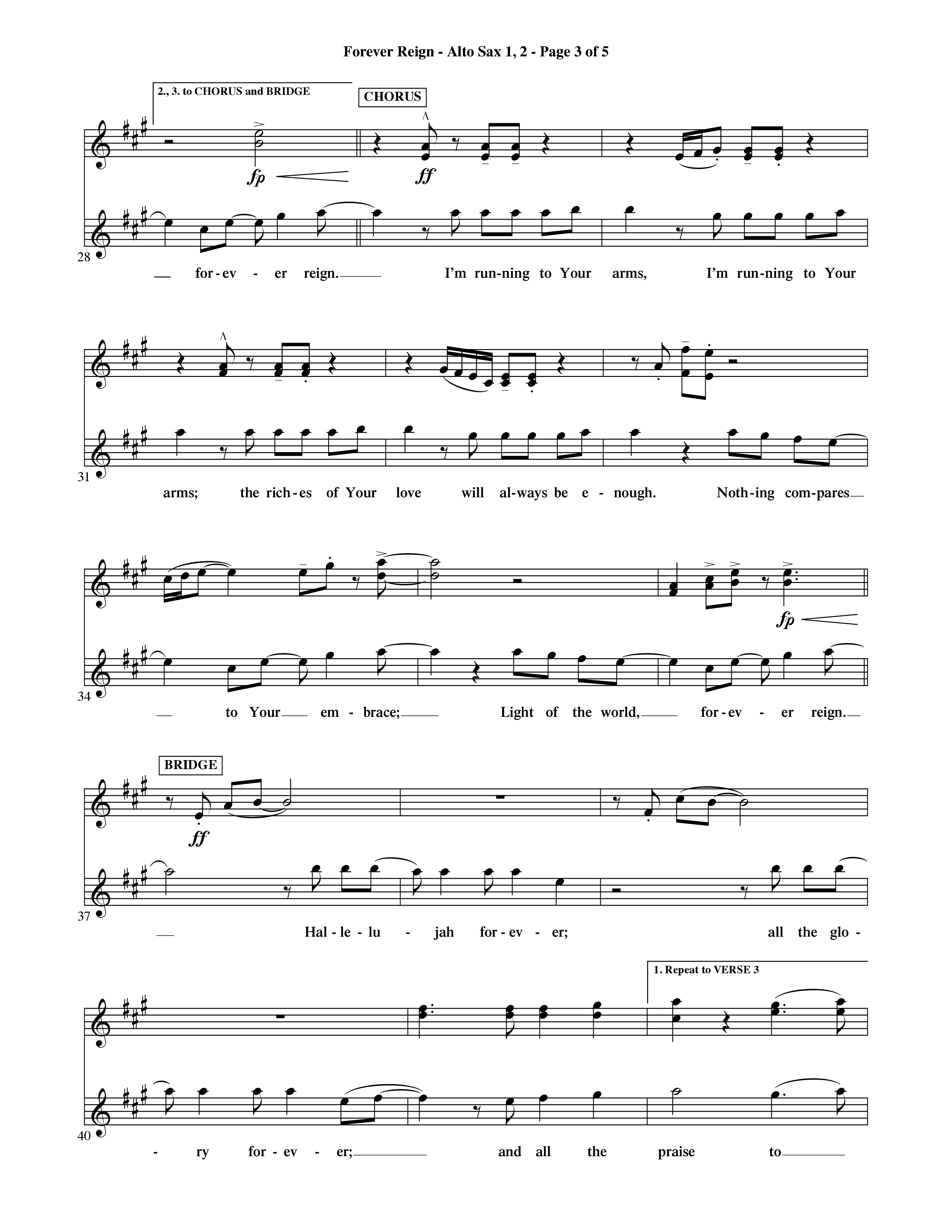 Forever Reign (Choral Anthem SATB) Alto Sax 1/2 (Word Music Choral / Orch. Michael Lawrence)