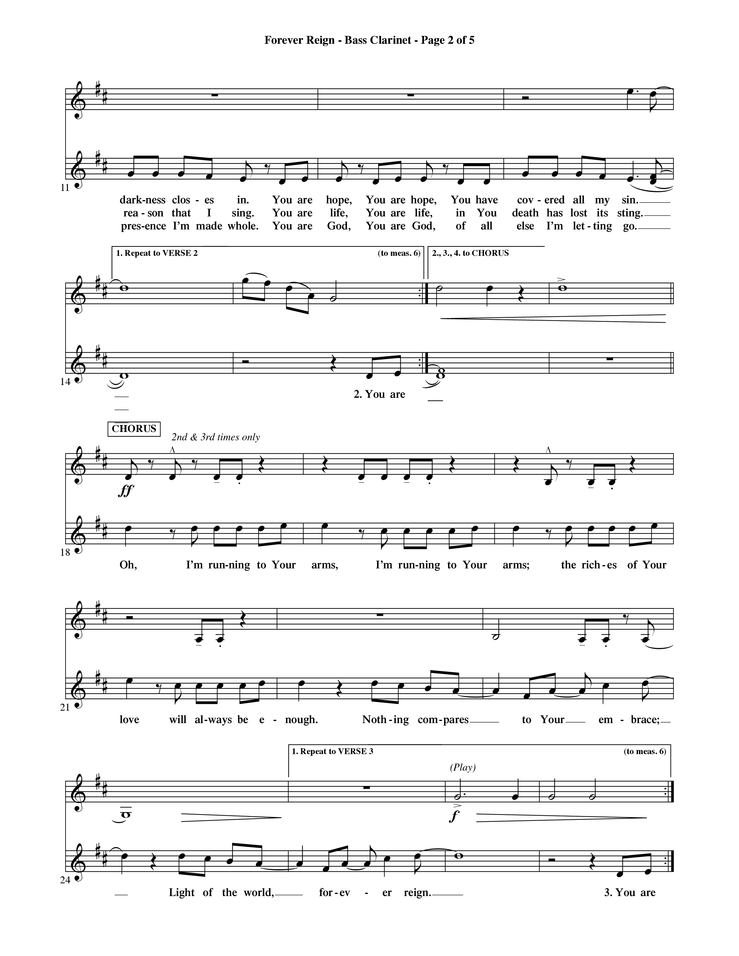 Forever Reign (Choral Anthem SATB) Bass Clarinet (Word Music Choral / Orch. Michael Lawrence)