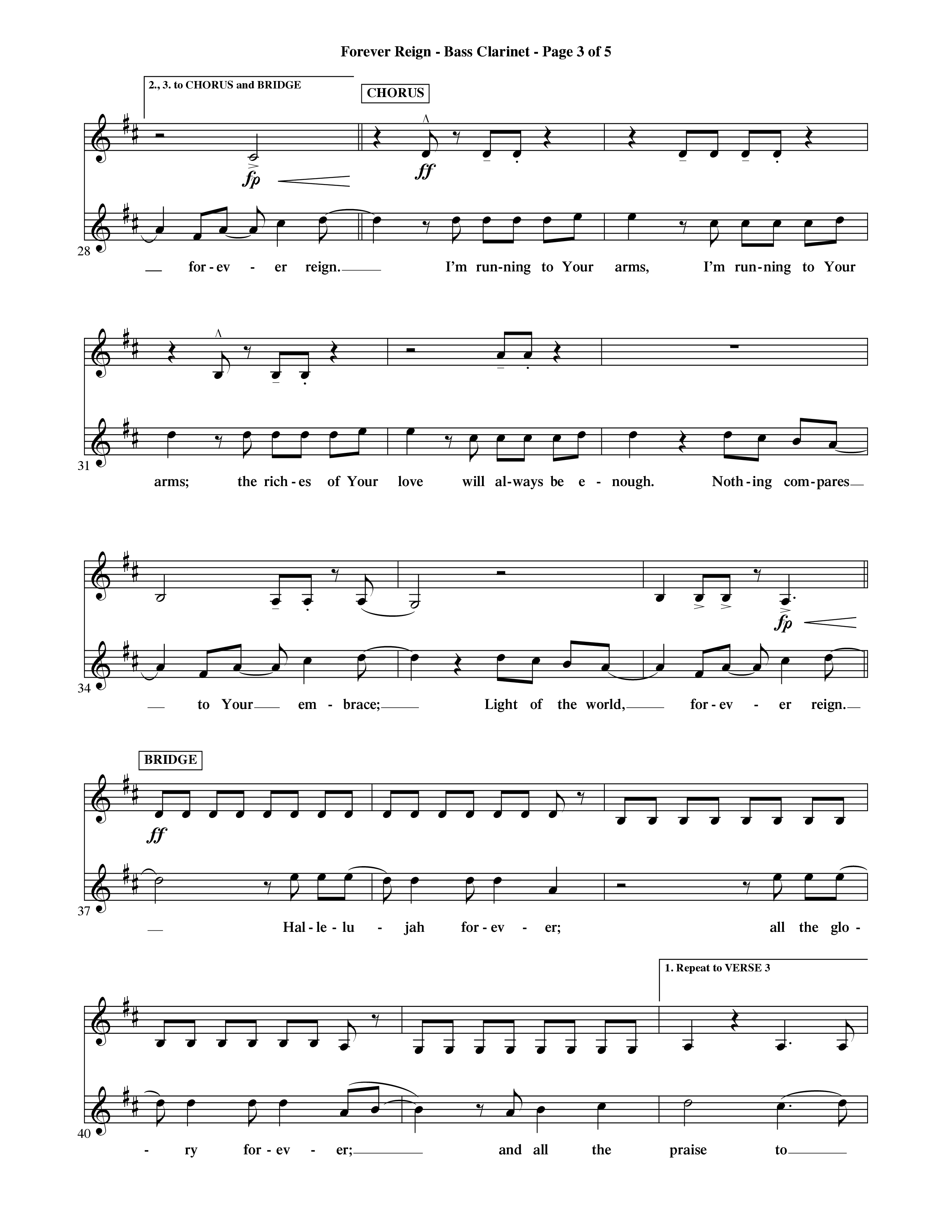 Forever Reign (Choral Anthem SATB) Bass Clarinet (Word Music Choral / Orch. Michael Lawrence)