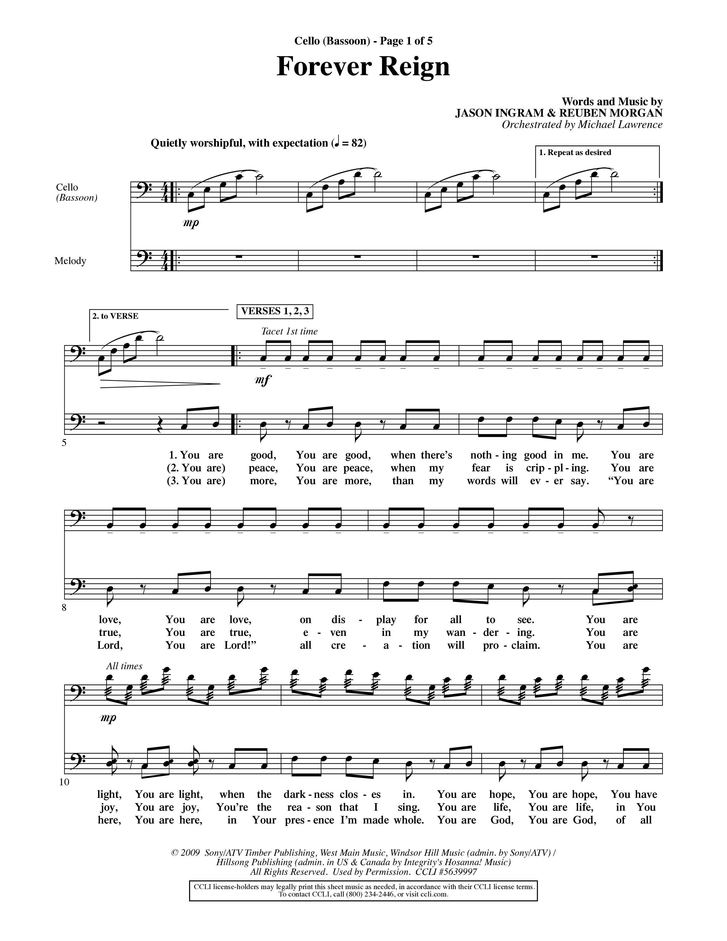 Forever Reign (Choral Anthem SATB) Cello (Word Music Choral / Orch. Michael Lawrence)