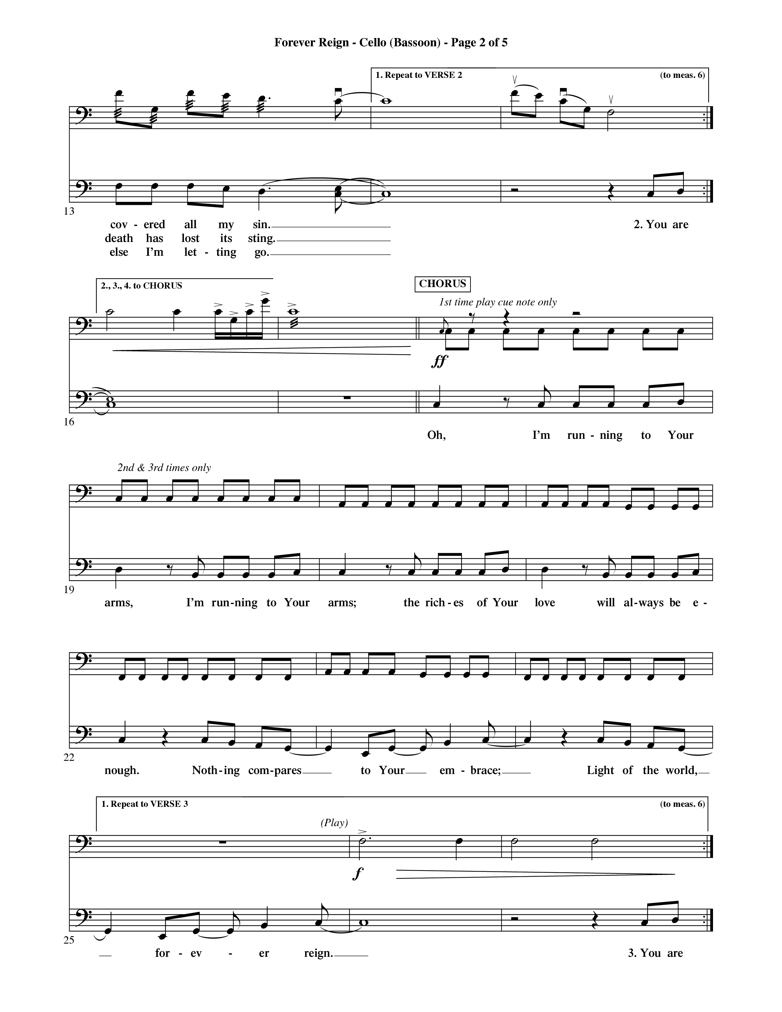 Forever Reign (Choral Anthem SATB) Cello (Word Music Choral / Orch. Michael Lawrence)